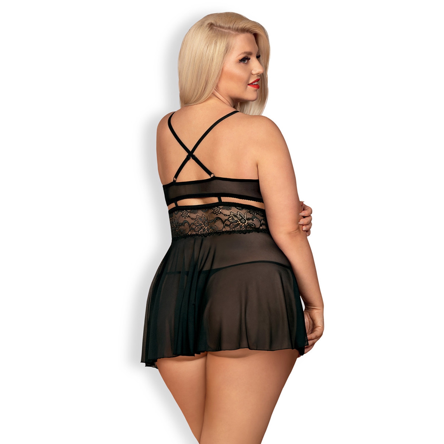 Obsessive Schwarzes Babydoll-Set Plus Size 1