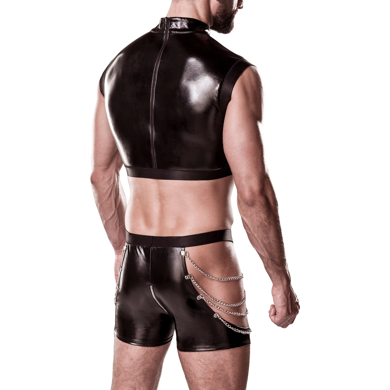 Grey Velvet Men Wetlook Sæt med Kæder 1