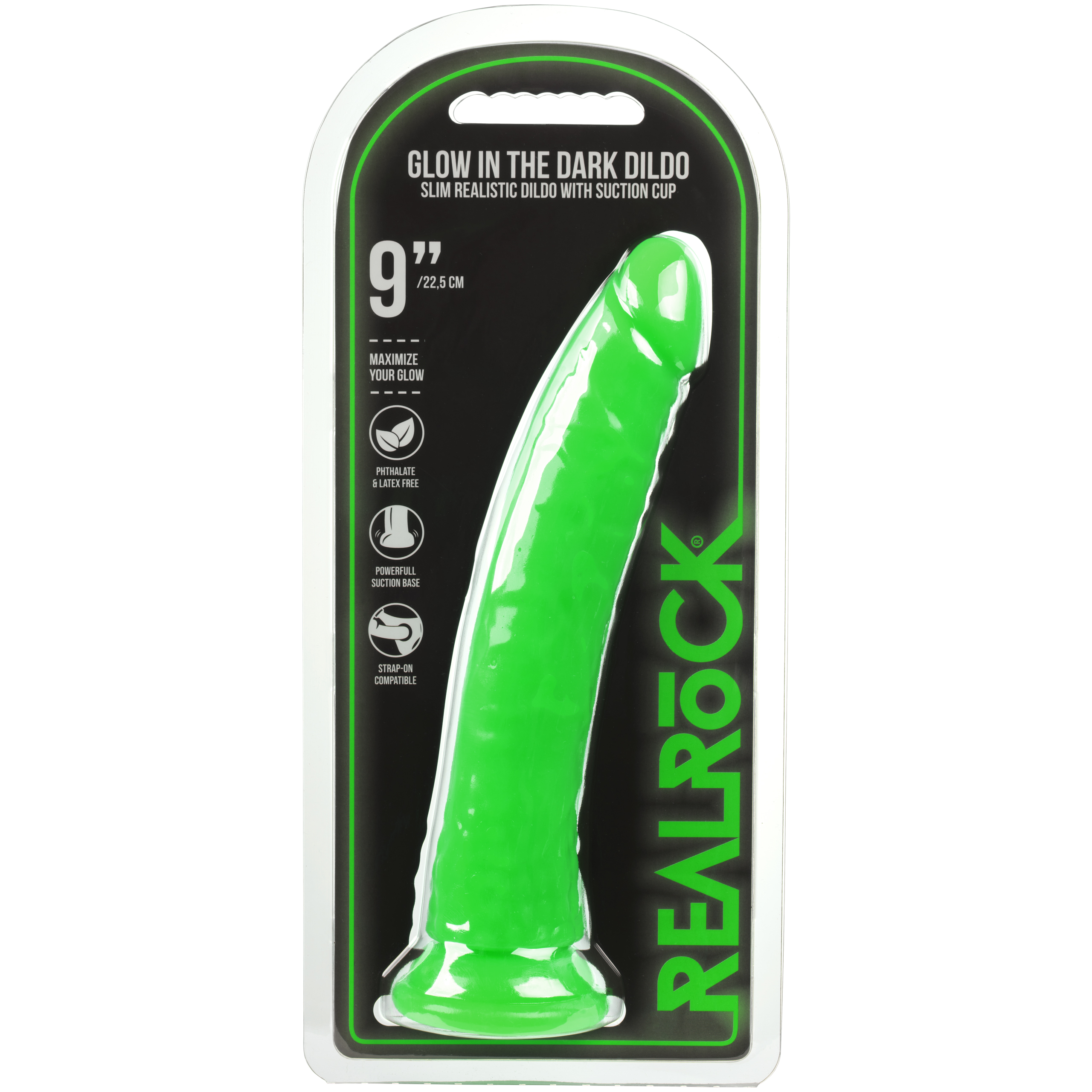 Realrock Glow in the Dark Slim Dildo with Suction Cup 23 cm | Sinful