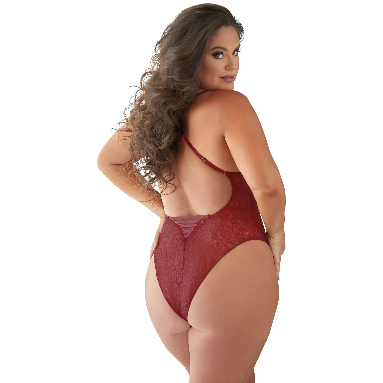 Allure Diva Rayna Rød Leopard Teddy med Snøre Plus Size 1