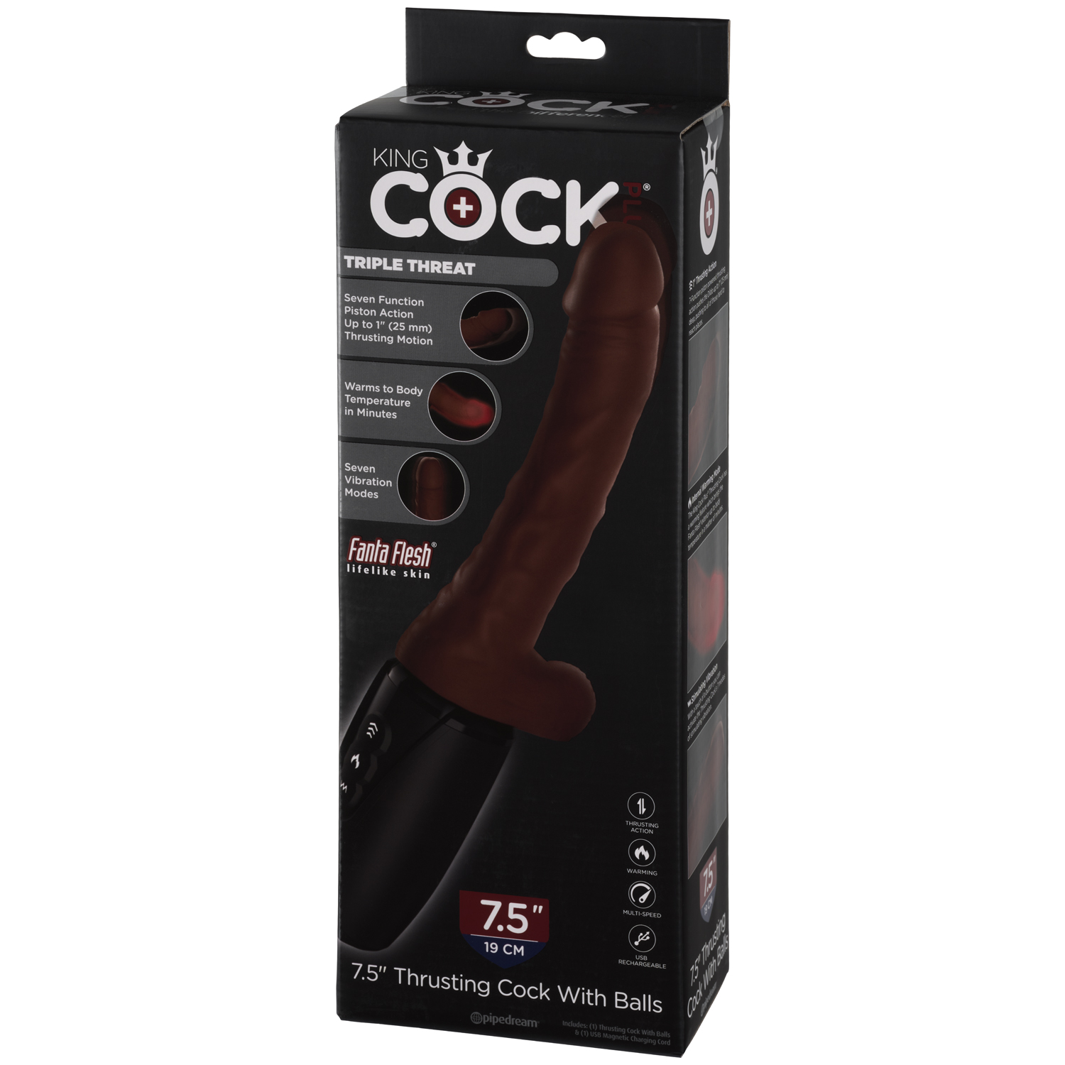 King Cock Plus Thrusting Dildo with Balls Brown 30.5 cm - Sinful