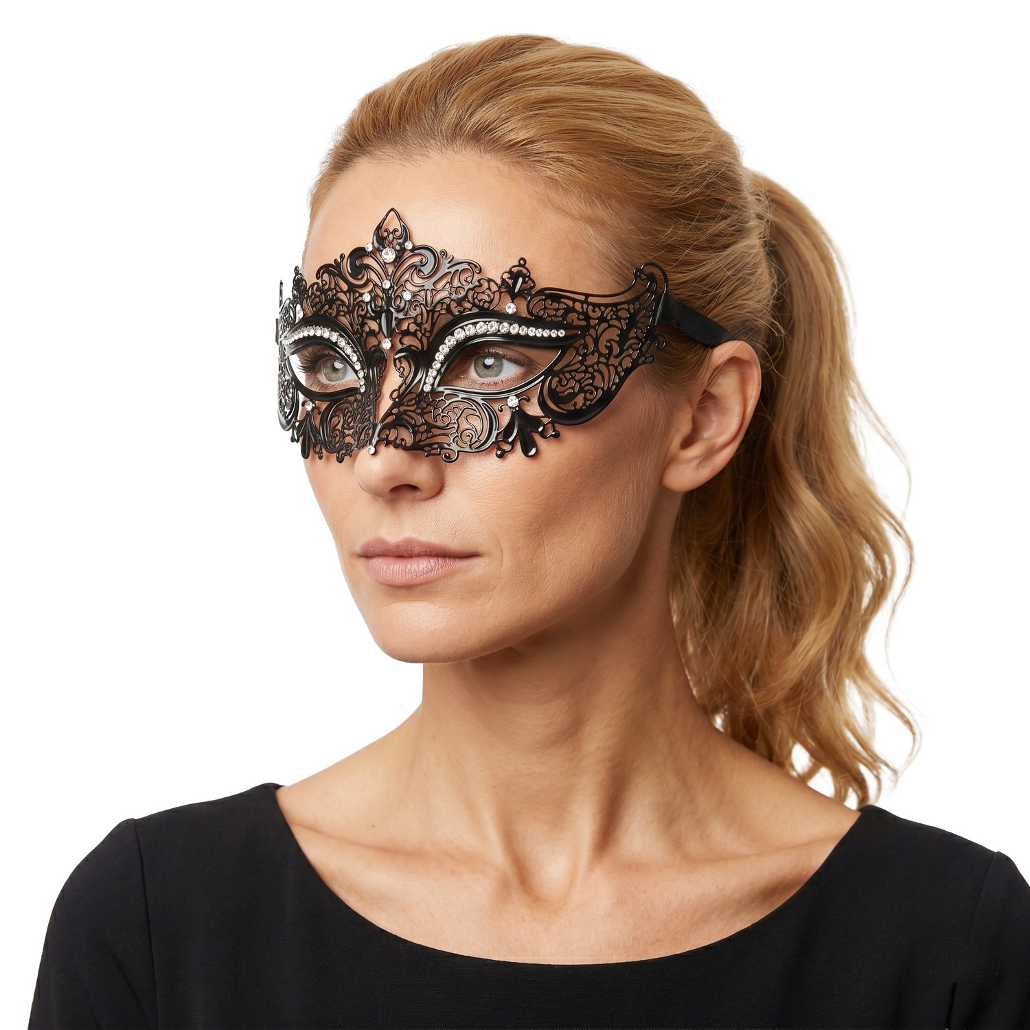 Obaie Flirty Metal Maskerade Maske - Sort
