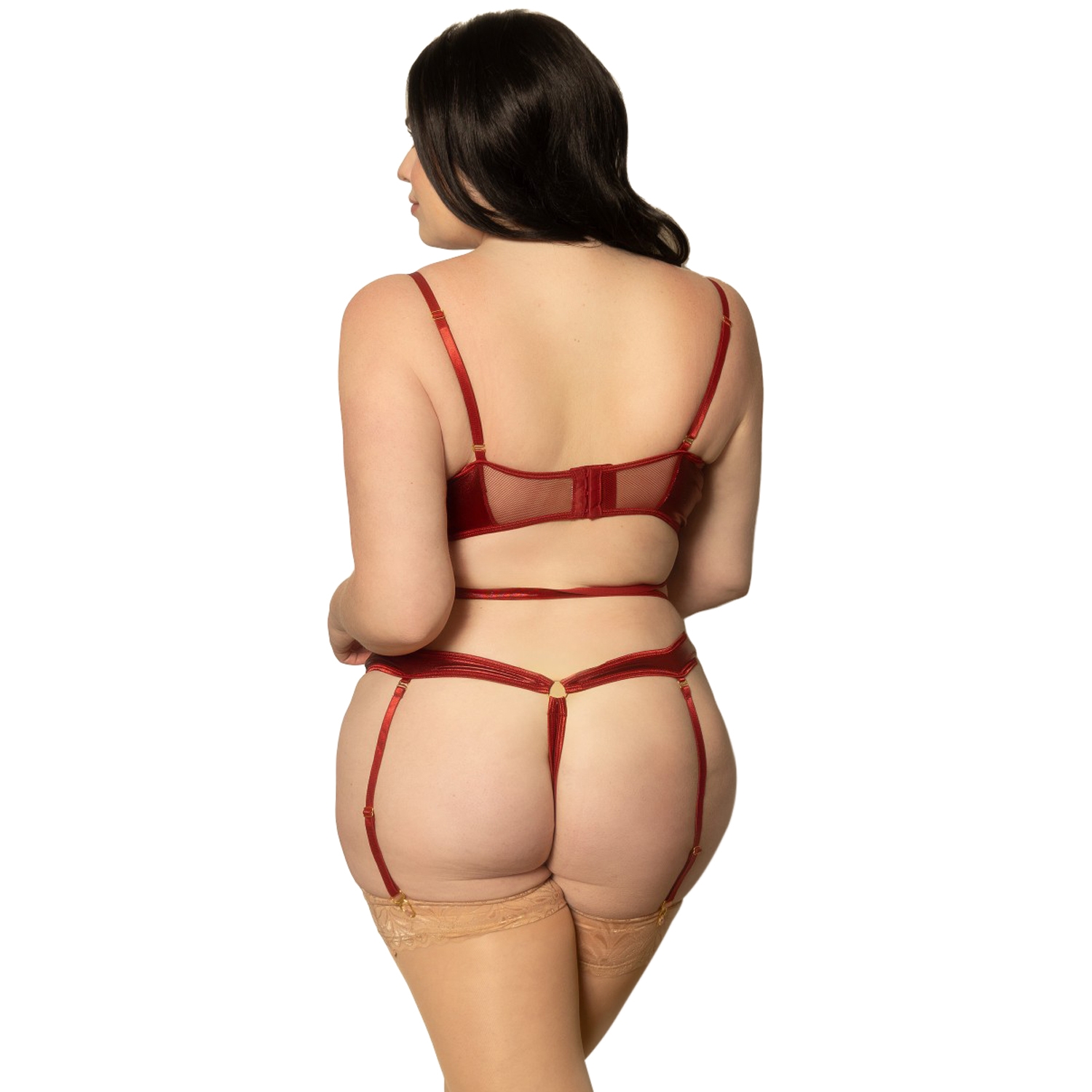 Seven &apos;til Midnight Longline Sort Open Cup Bh med Trusse Plus Size - Red - Plus size
