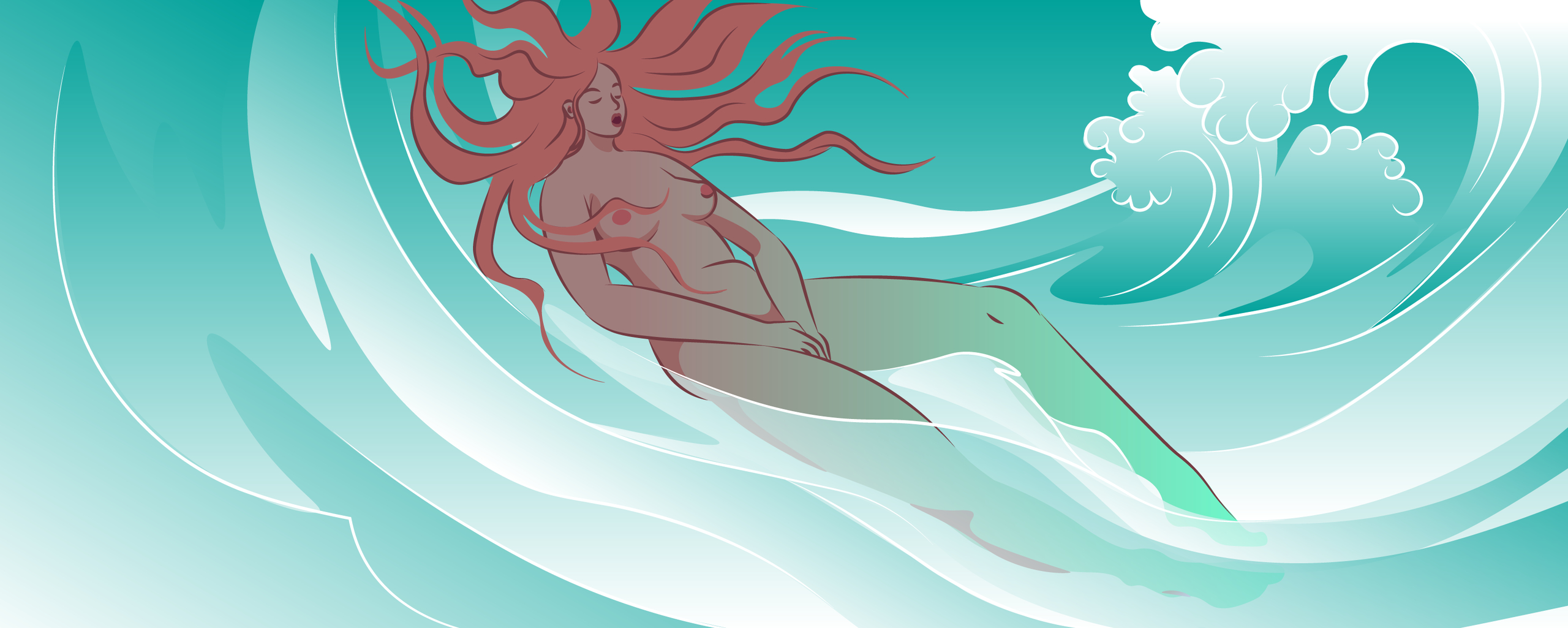 illustration of woman laying on waves