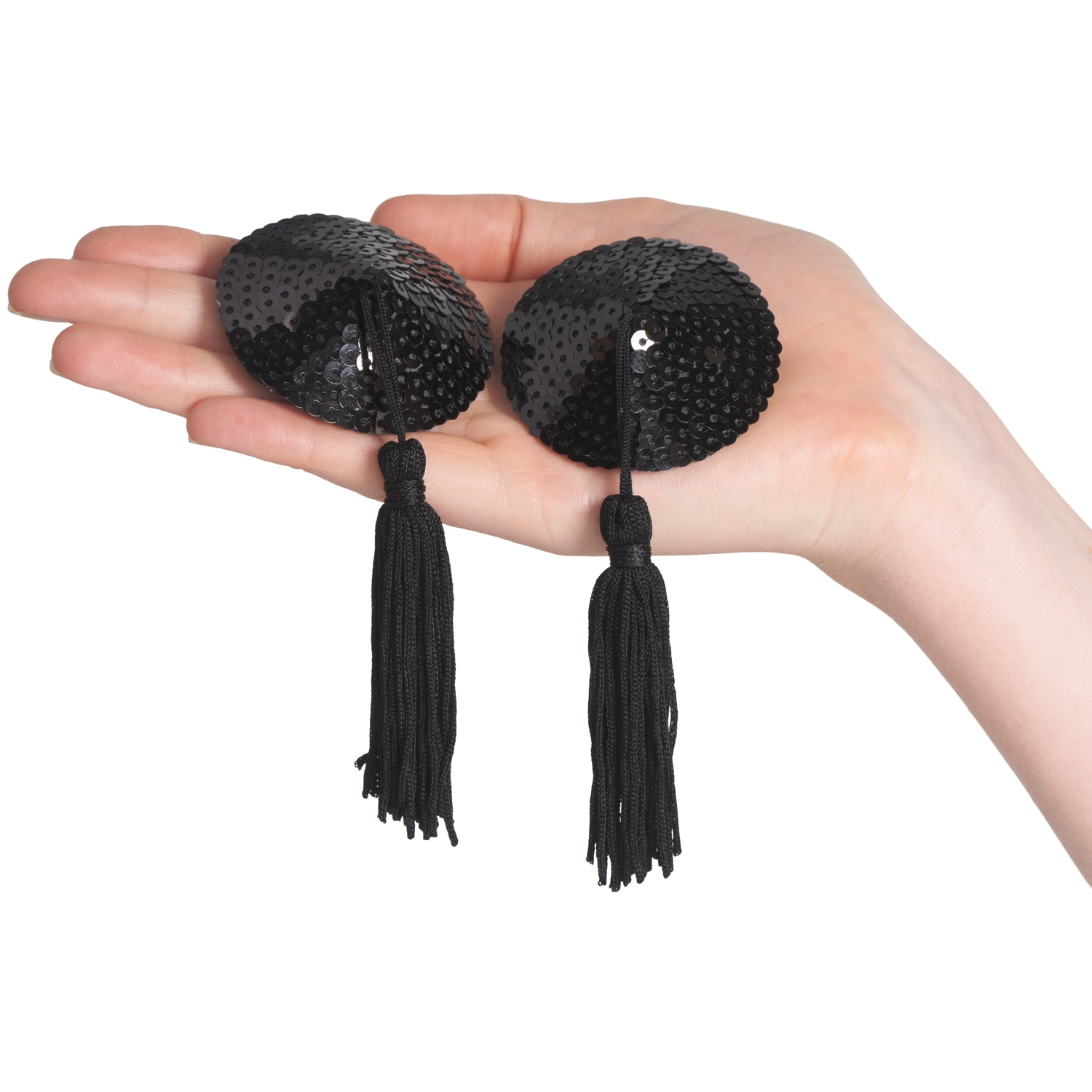 Baseks Cache-tétons Ronds Noirs avec Pompoms 1
