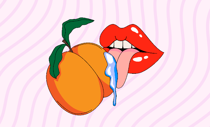 Illustratie van een tong die aan een perzik likt