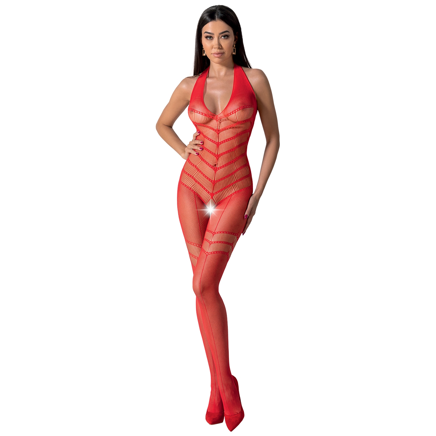 Passion BS100 Bundløs Halterneck Bodystocking      - Rød