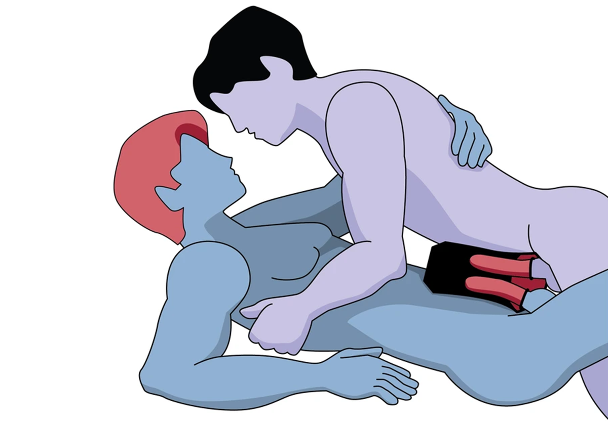 Illustration af en cockblock frot massager i brug