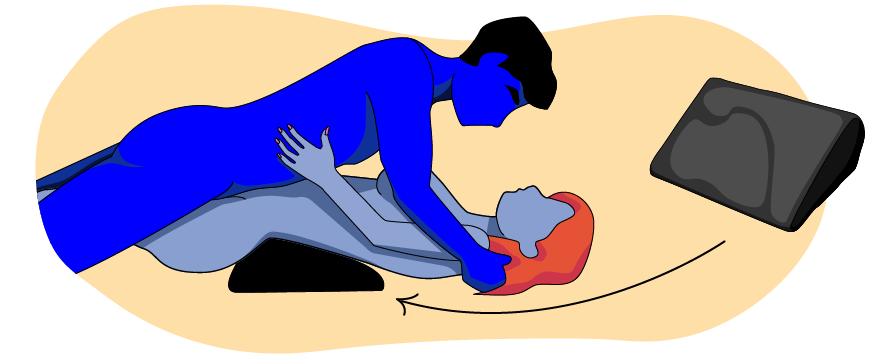 Illustration av missionärsställningen med en sexkudde