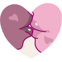 Illustration av två halvhjärtan som pussas