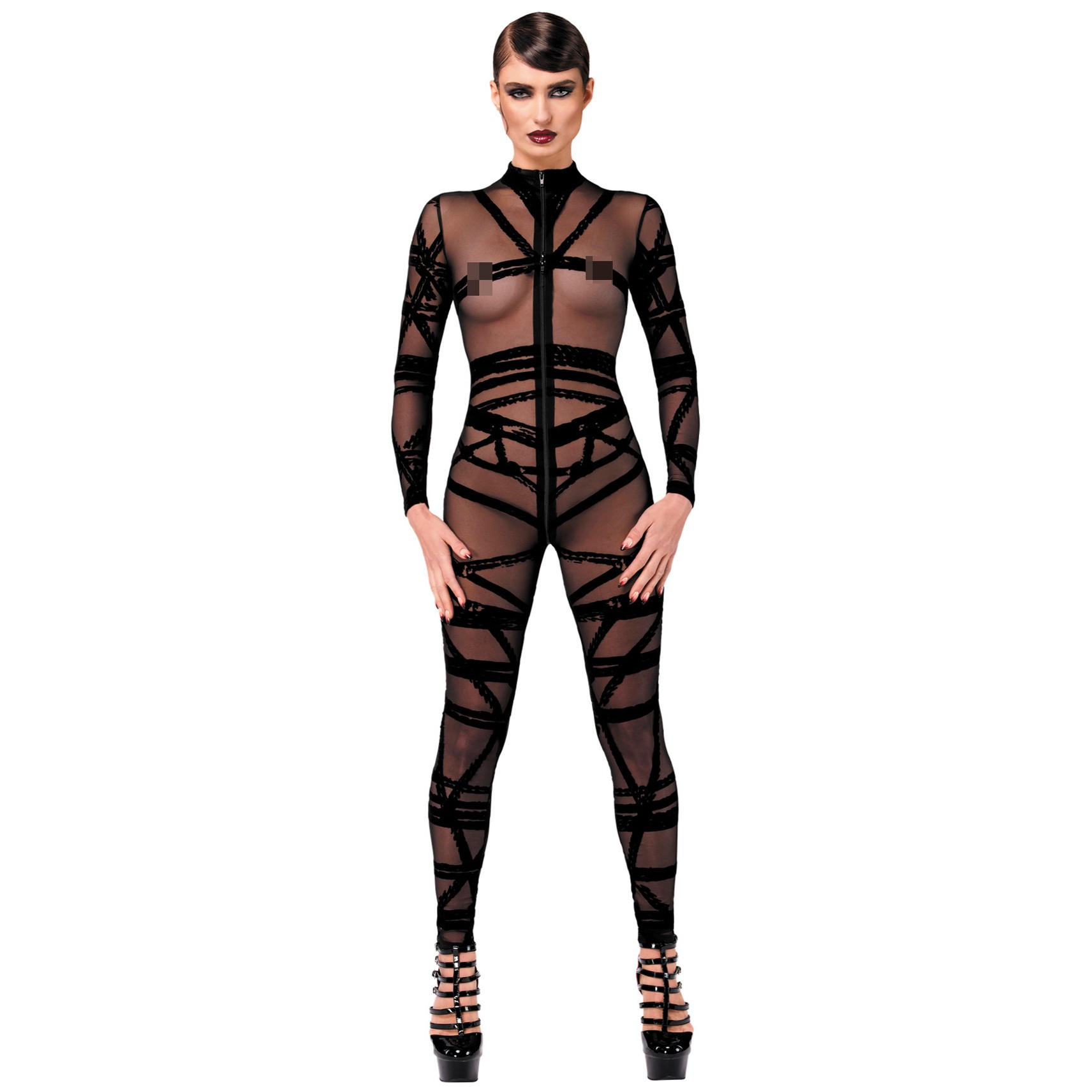 Noir Handmade F357 Reißverschluss-Catsuit in Plus Size 1