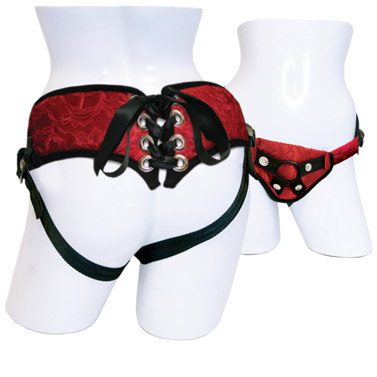 Sportsheets Red Lace Corsette Strap-On Harness - Röd