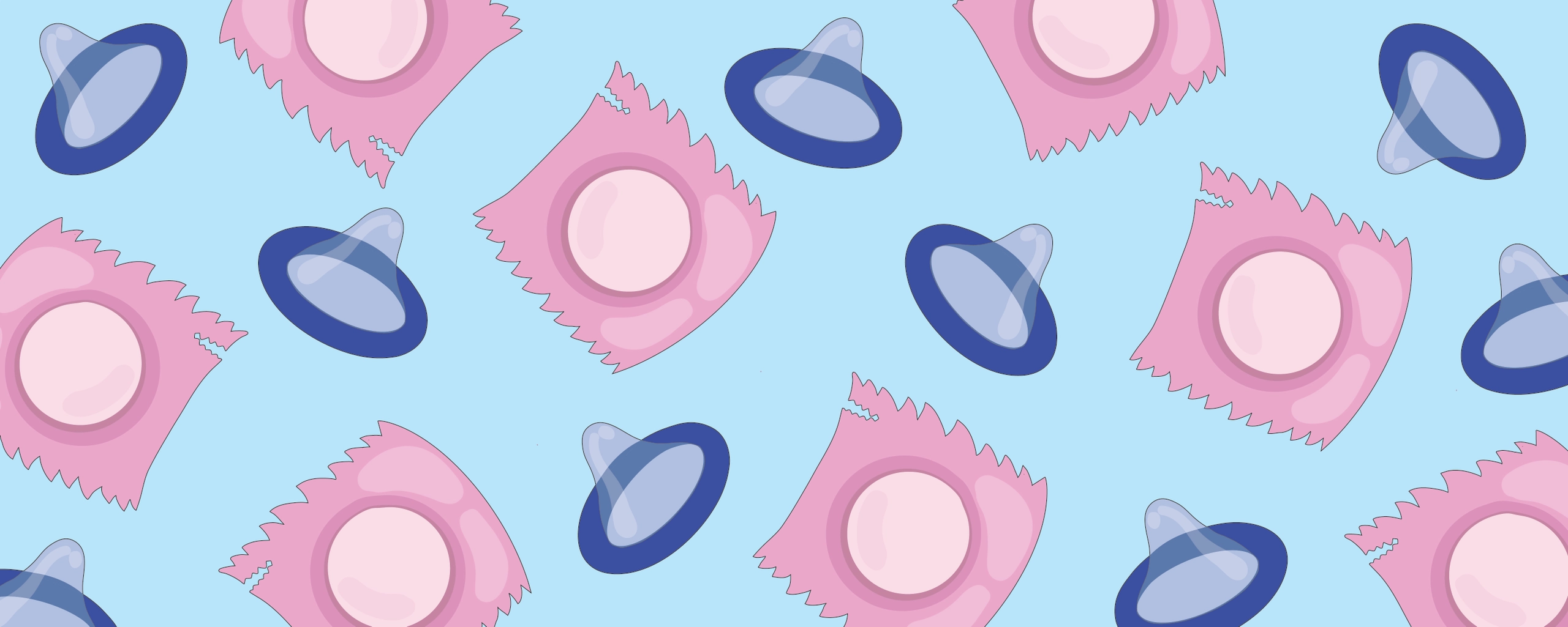 Illustration of condoms on a blue background.