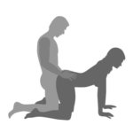 Illustrasjon av en person som står på kne og holder på hoftene til en person som står på alle fire