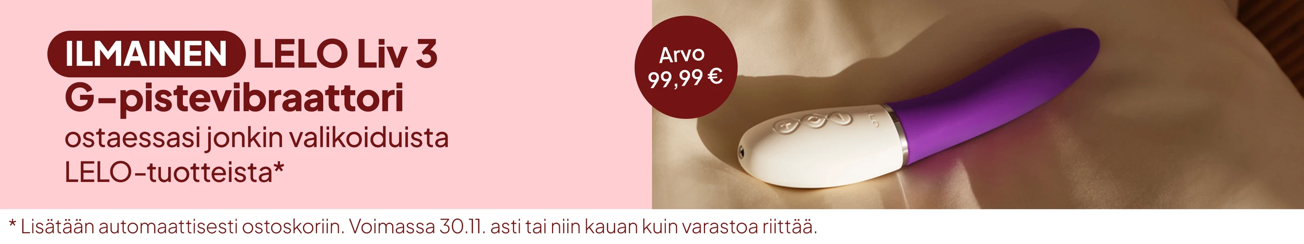 Ilmainen LELO Liv 3 G-pistevibraattori ostaessasi jonkin valikoiduista LELO-tuotteista