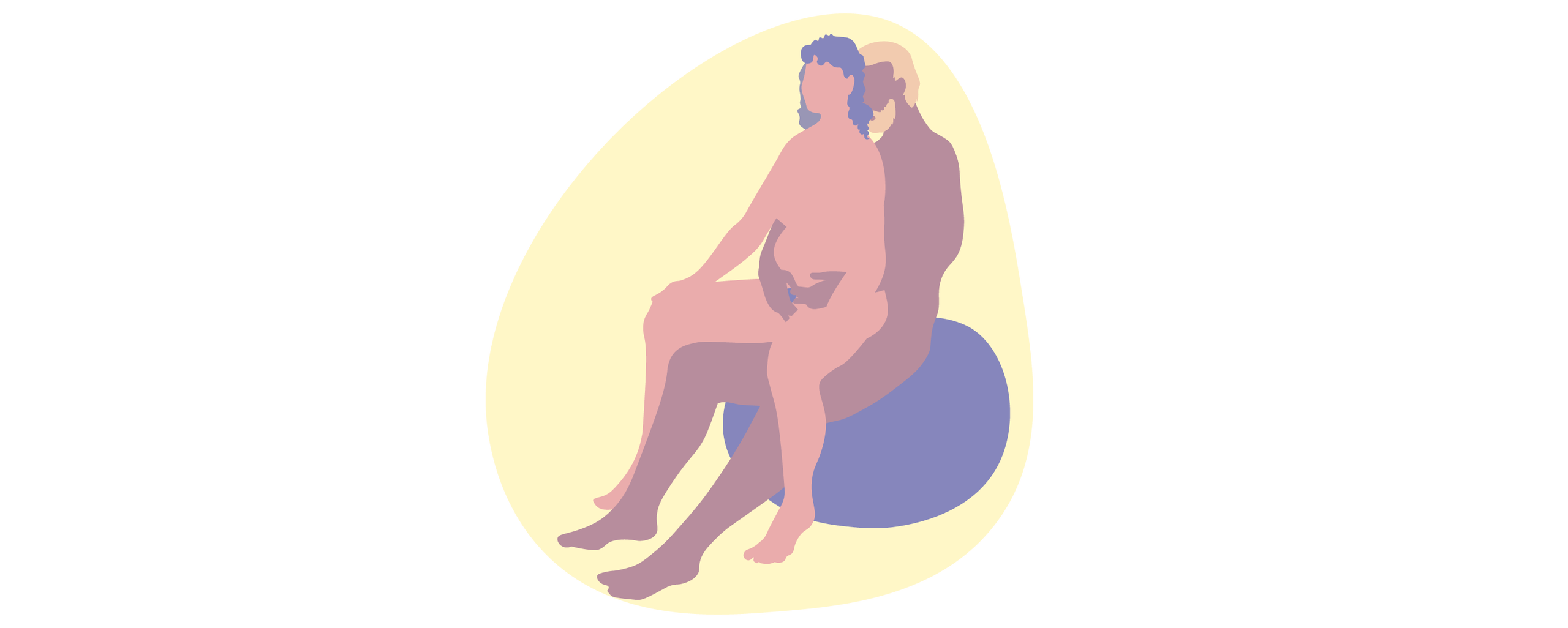 Illustrasjon av et par som sitter på en yogaball sammen