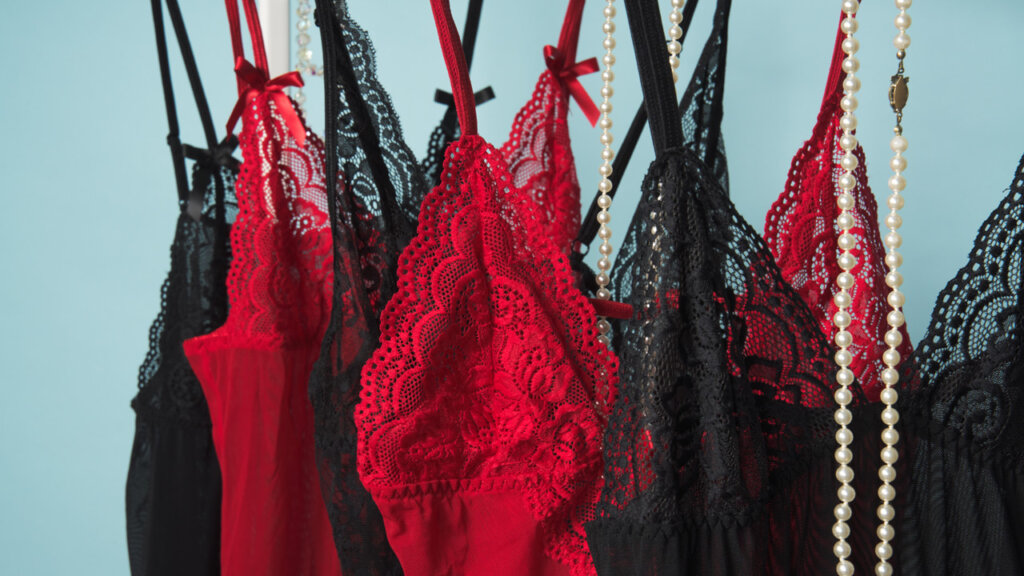 Close-up of red and black lingerie