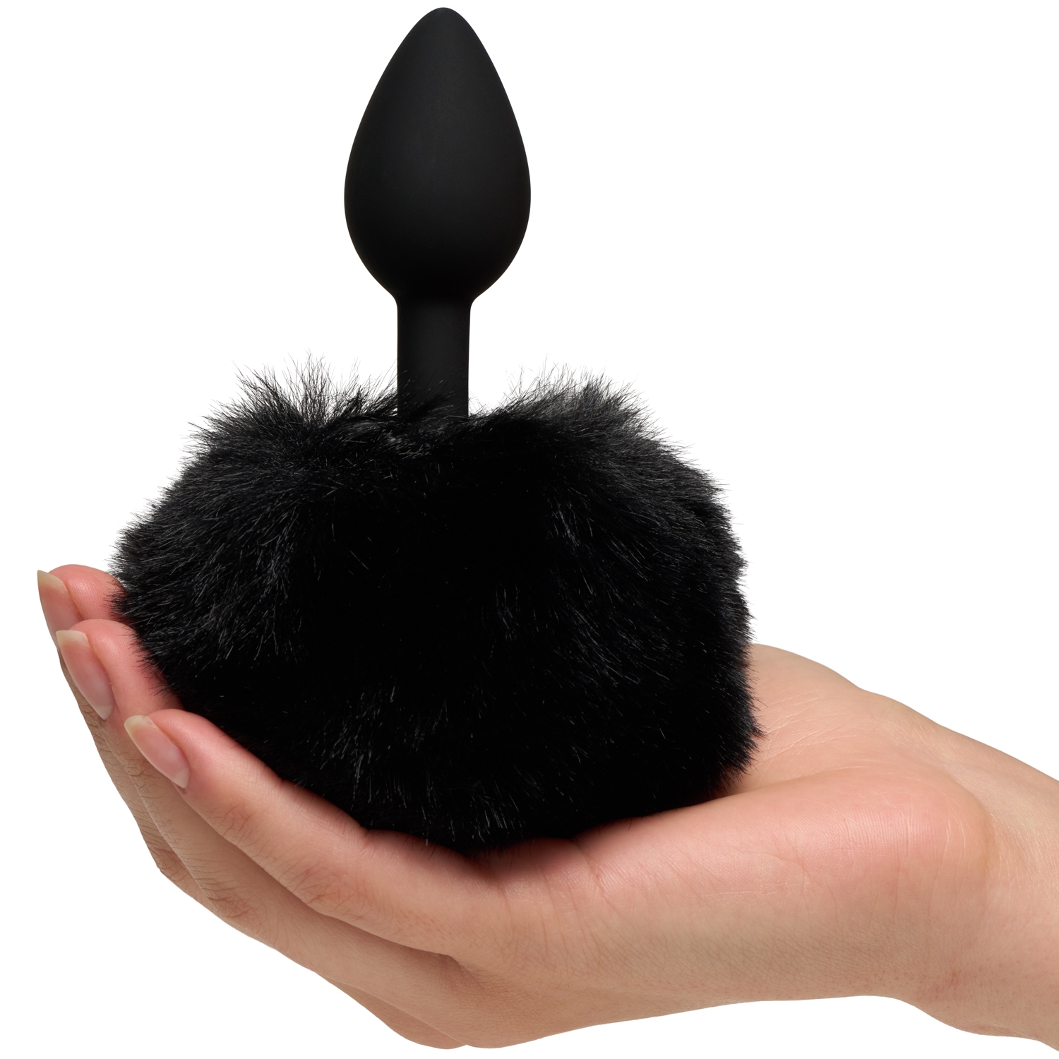 Baseks Zwarte Pluizige Konijnenstaart Buttplug 13 cm var 2