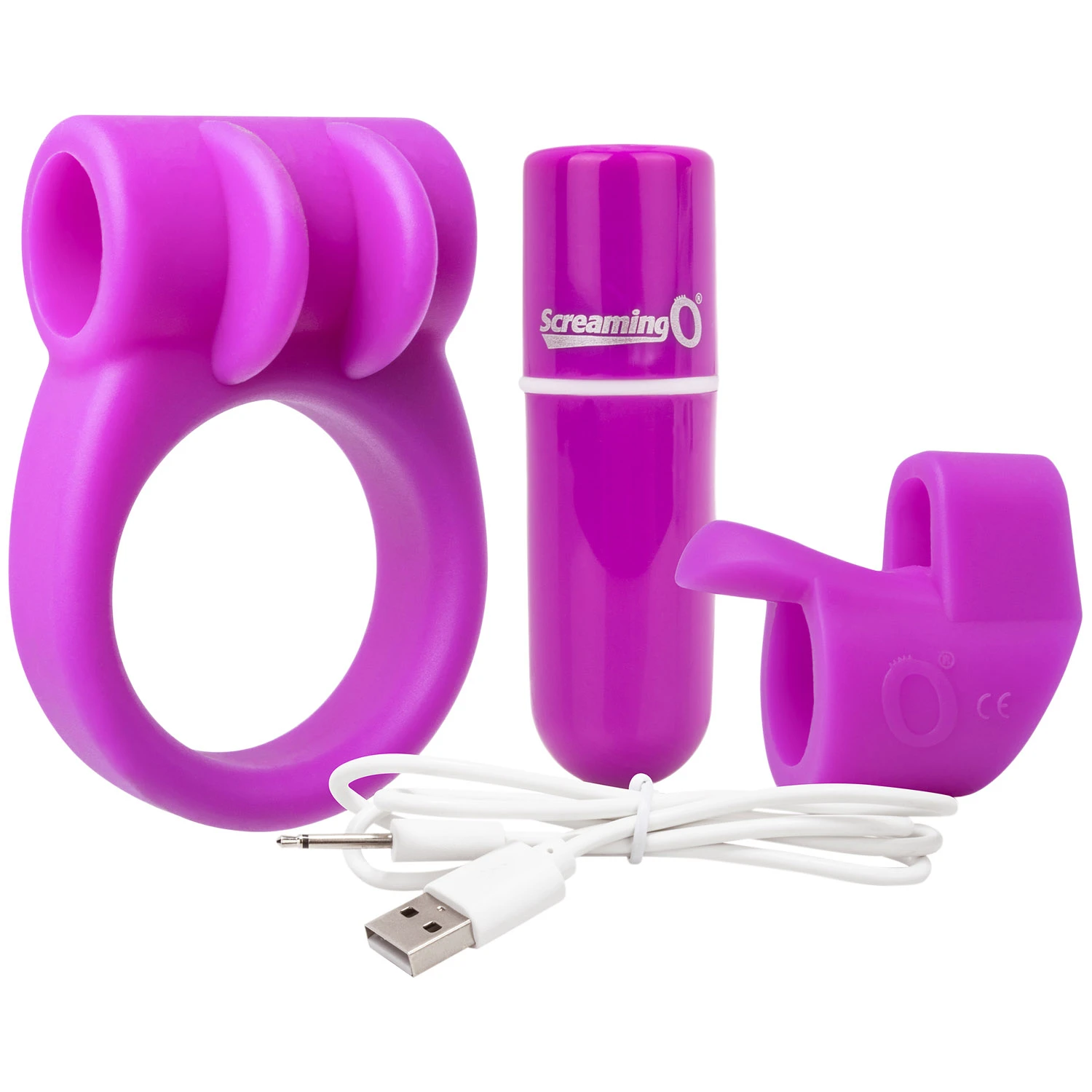 Screaming O Wiederaufladbares Combo-Set Penisring und Fingervibrator var 1