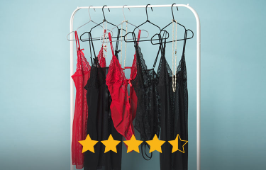 Lingerie on hangers with yellow rating stars in front