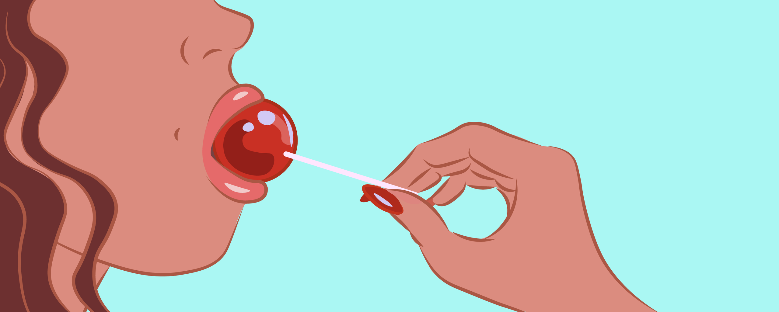 Nærbillede af person med isterning i munden