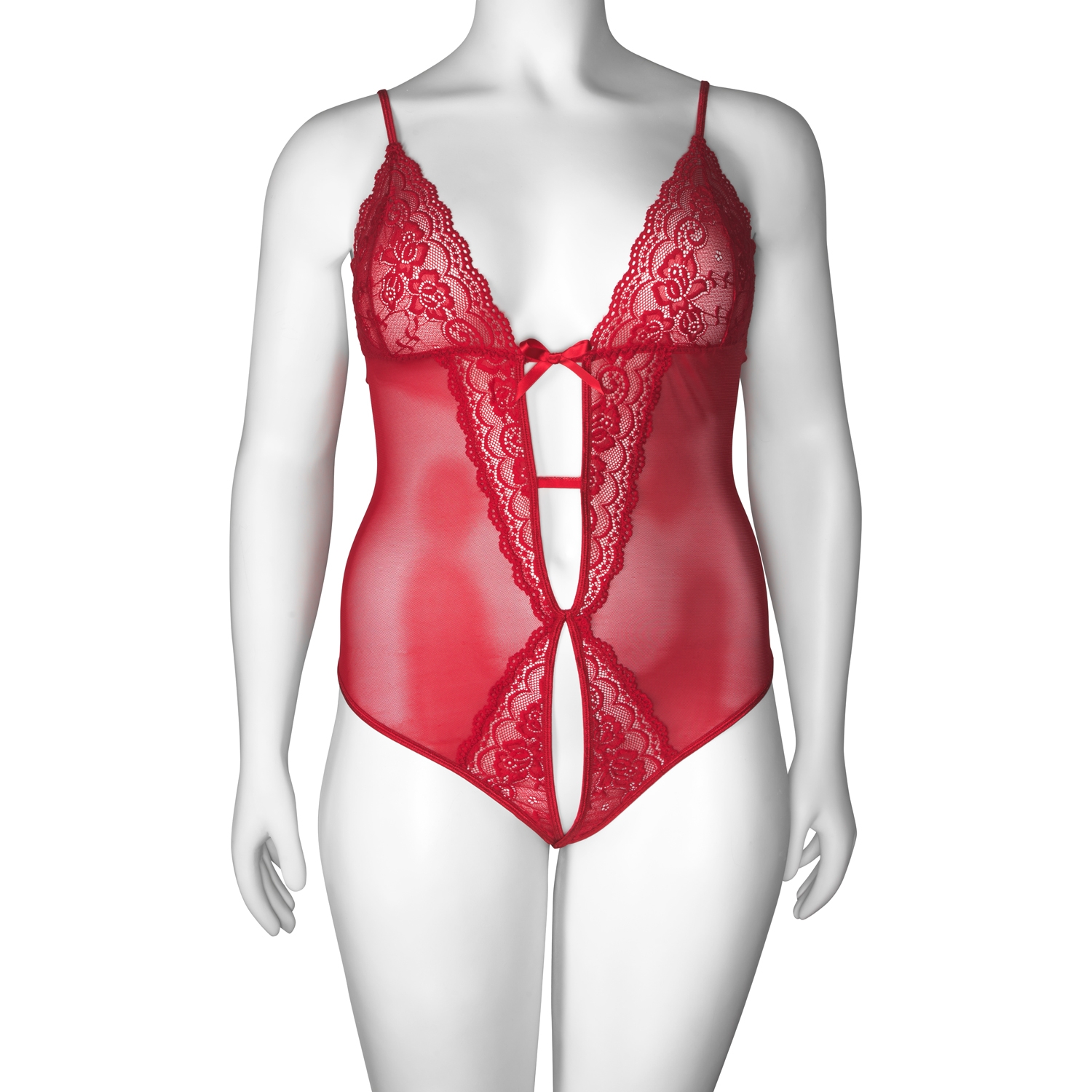 NORTIE Vilja Body en Dentelle Rouge à Entrejambe Ouvert Grande Taille - Red - plus_size