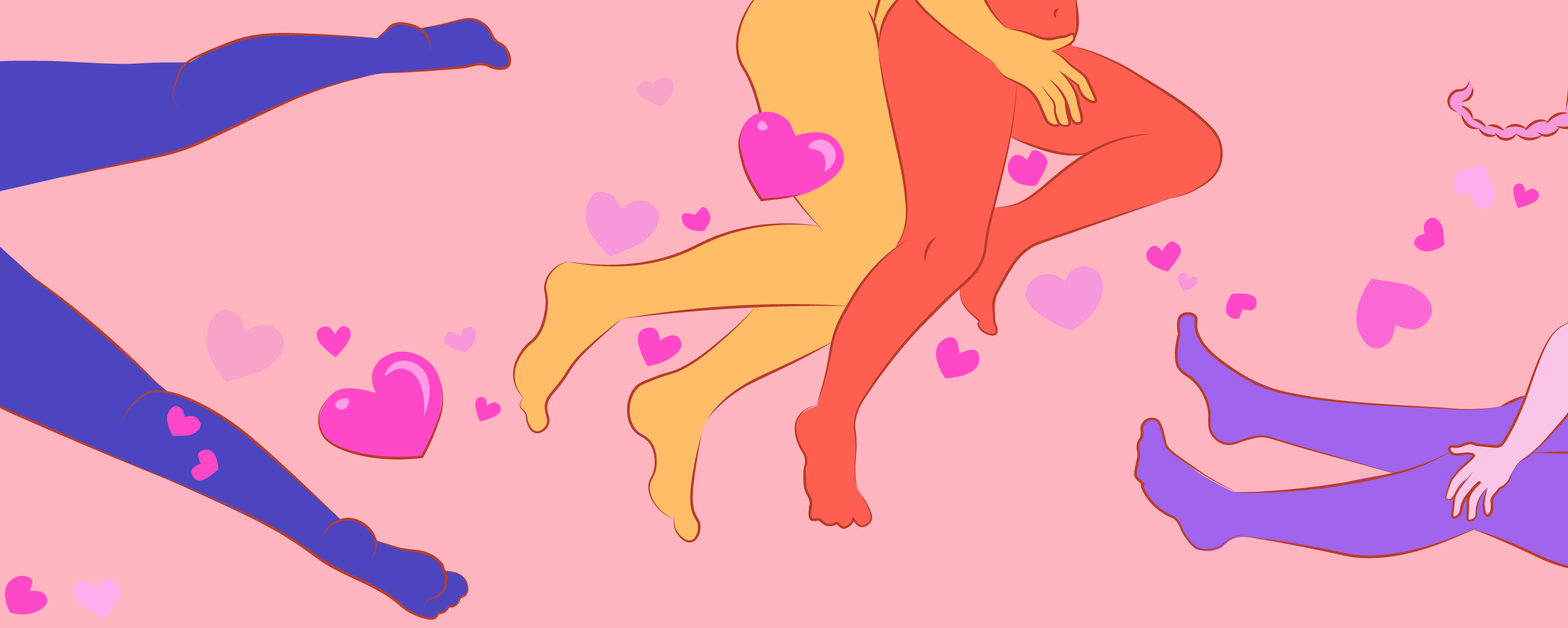 Illustration af tre sexstillinger på en farvet baggrund