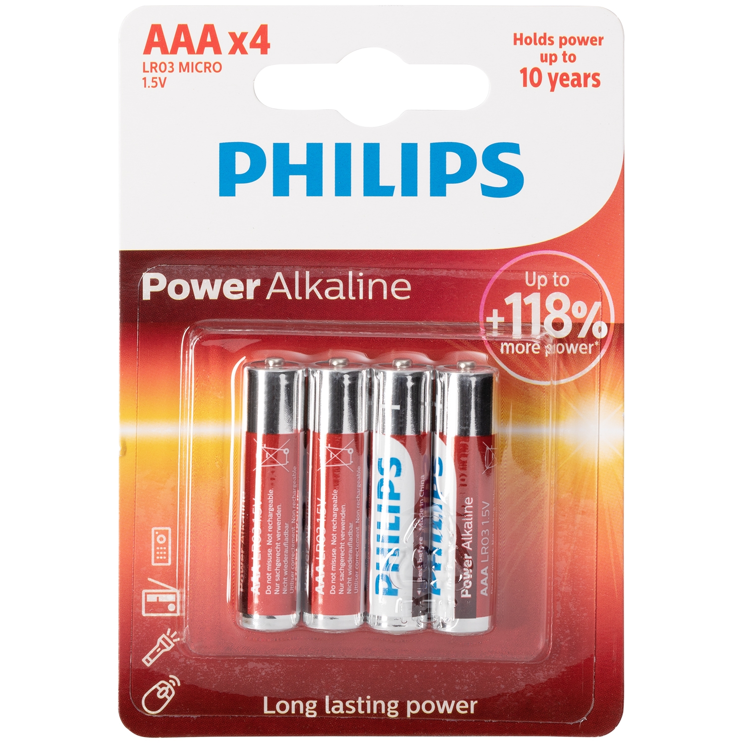 Philips Philips LR03 AAA Alkaline Batterier 4 stk. - Sølv