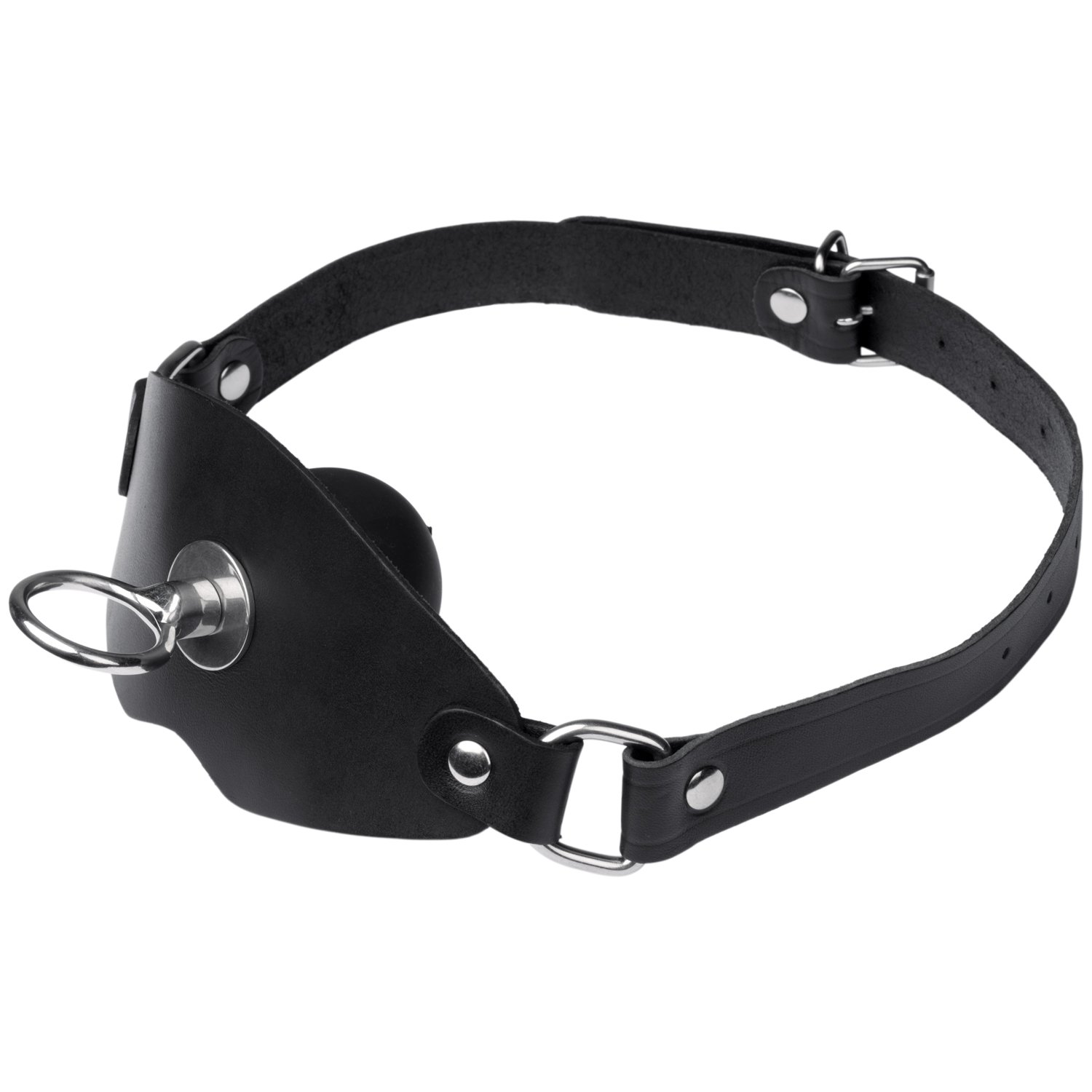 Black Label Super Leather Ball Gag med O-Ring    - Svart