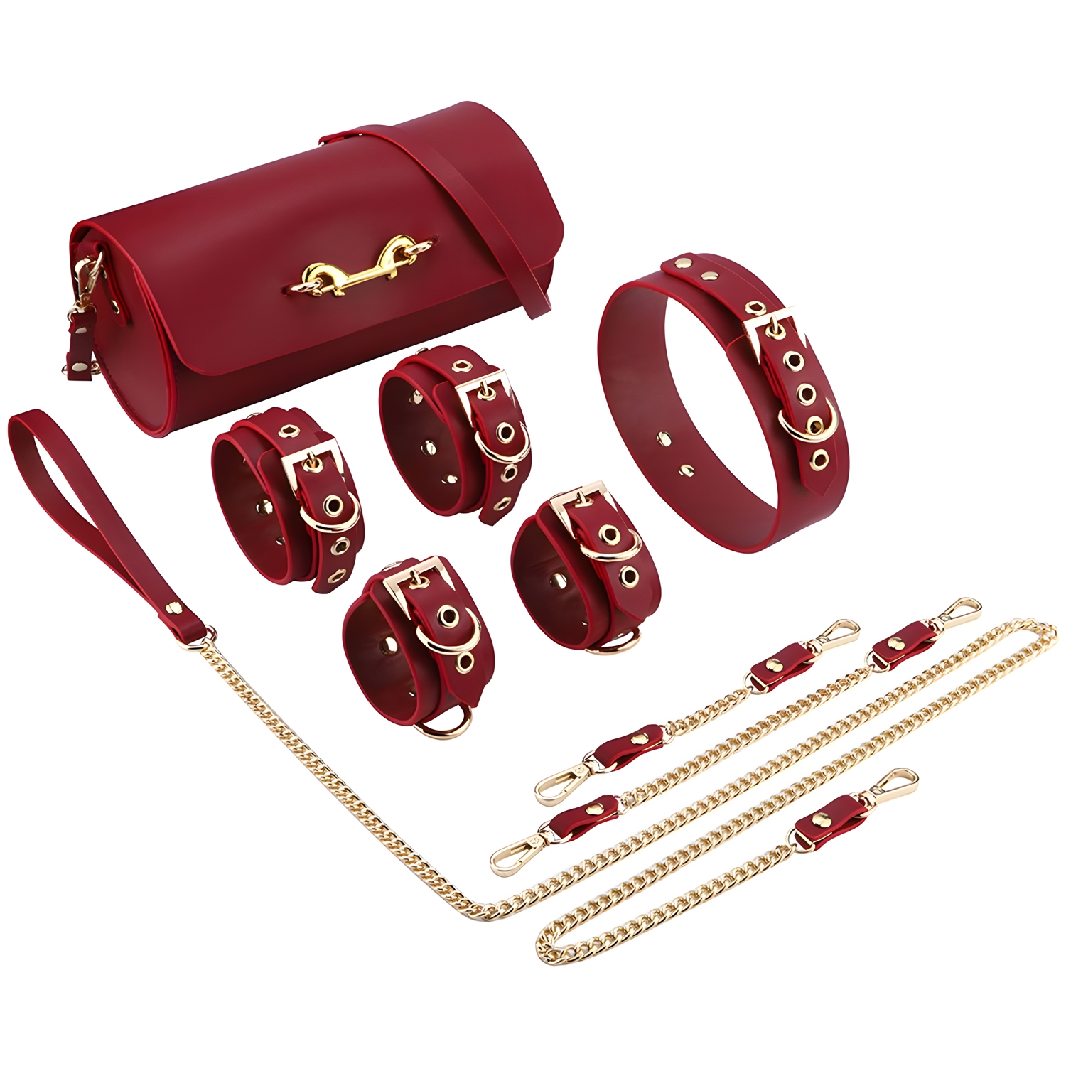 Kiotos Leather BDSM Deluxe 5 Item Bondage Sæt   - Rød