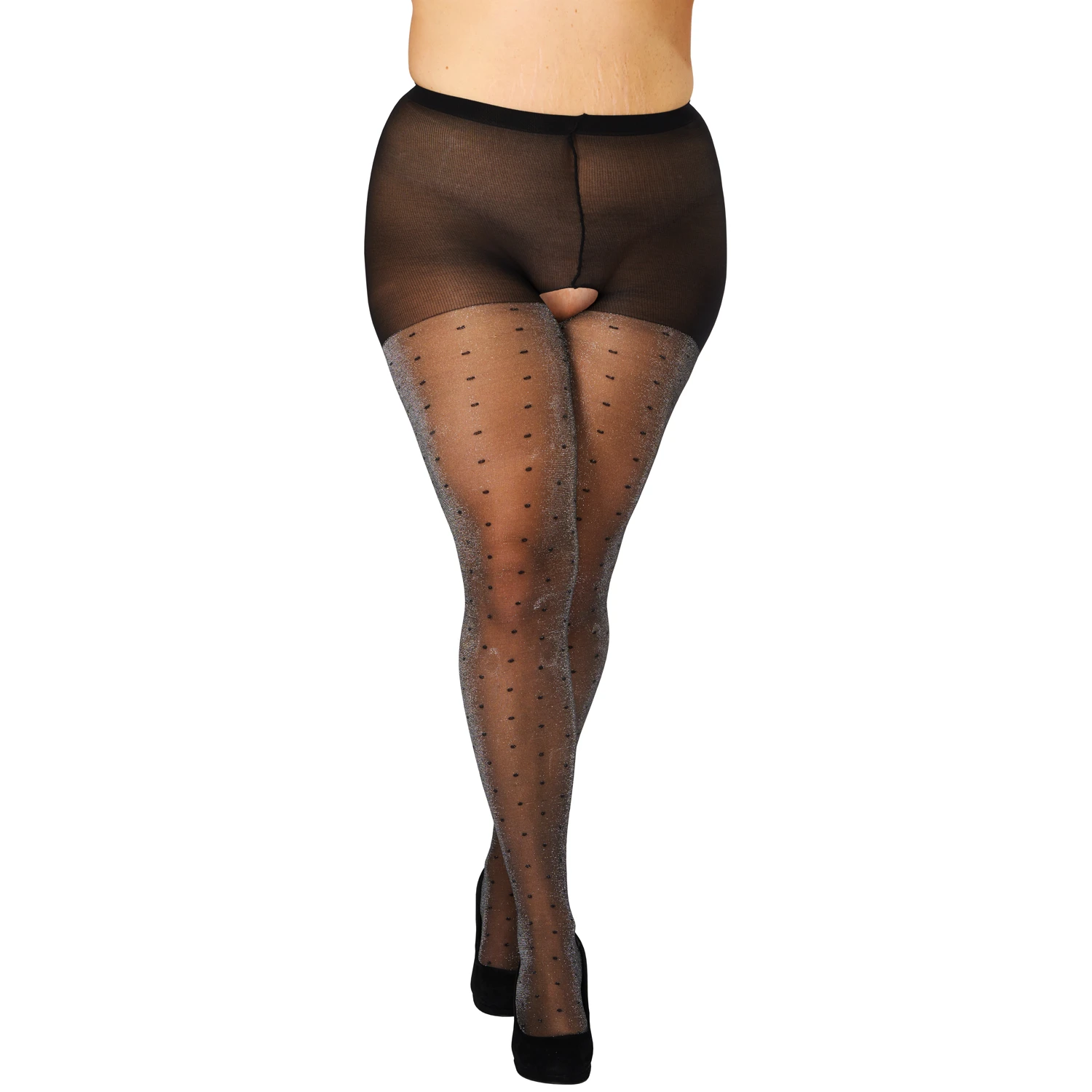NORTIE Silverdust Collants Lurex Ouverts à Pois Grande Taille  var 1