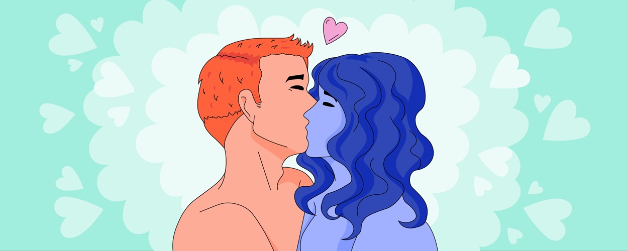 illustration av två personer som kysser varandra