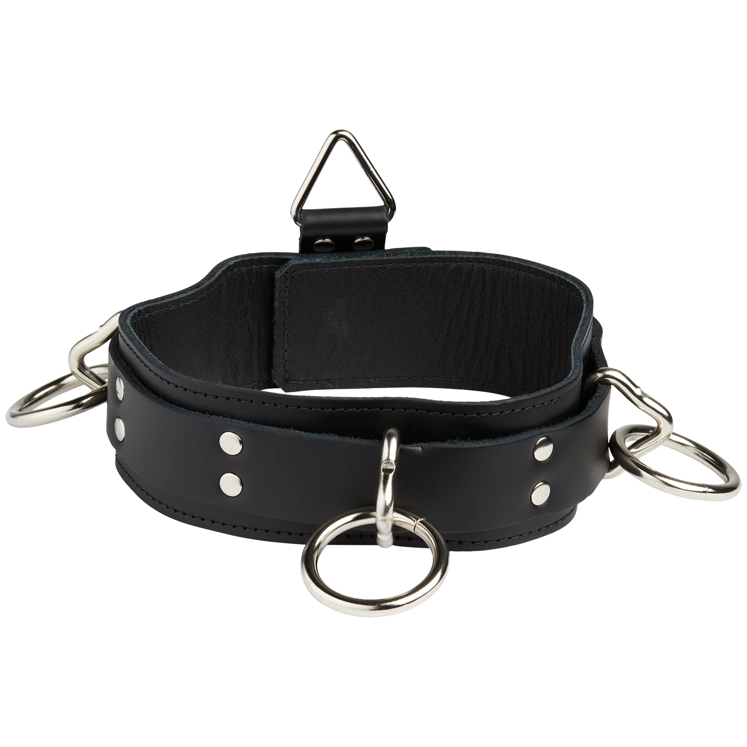 Spartacus Locking Collar Læder Halsbånd med 3 Ringe var 1