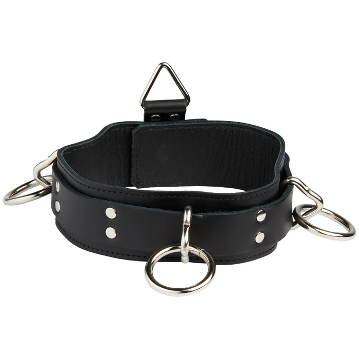 Spartacus Locking Collar Leather Collar with 3 Rings var 1