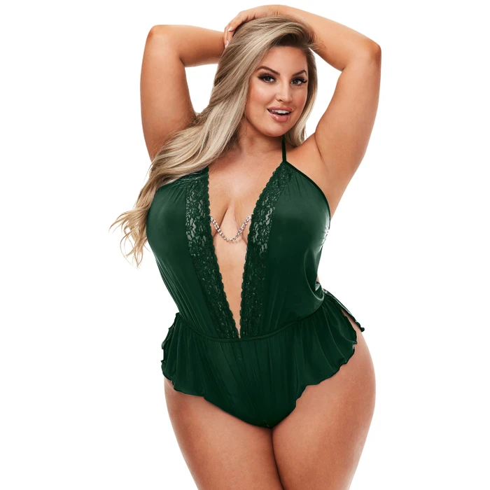 Baci Teddy Sexy en Satin Vert Grande Taille var 1