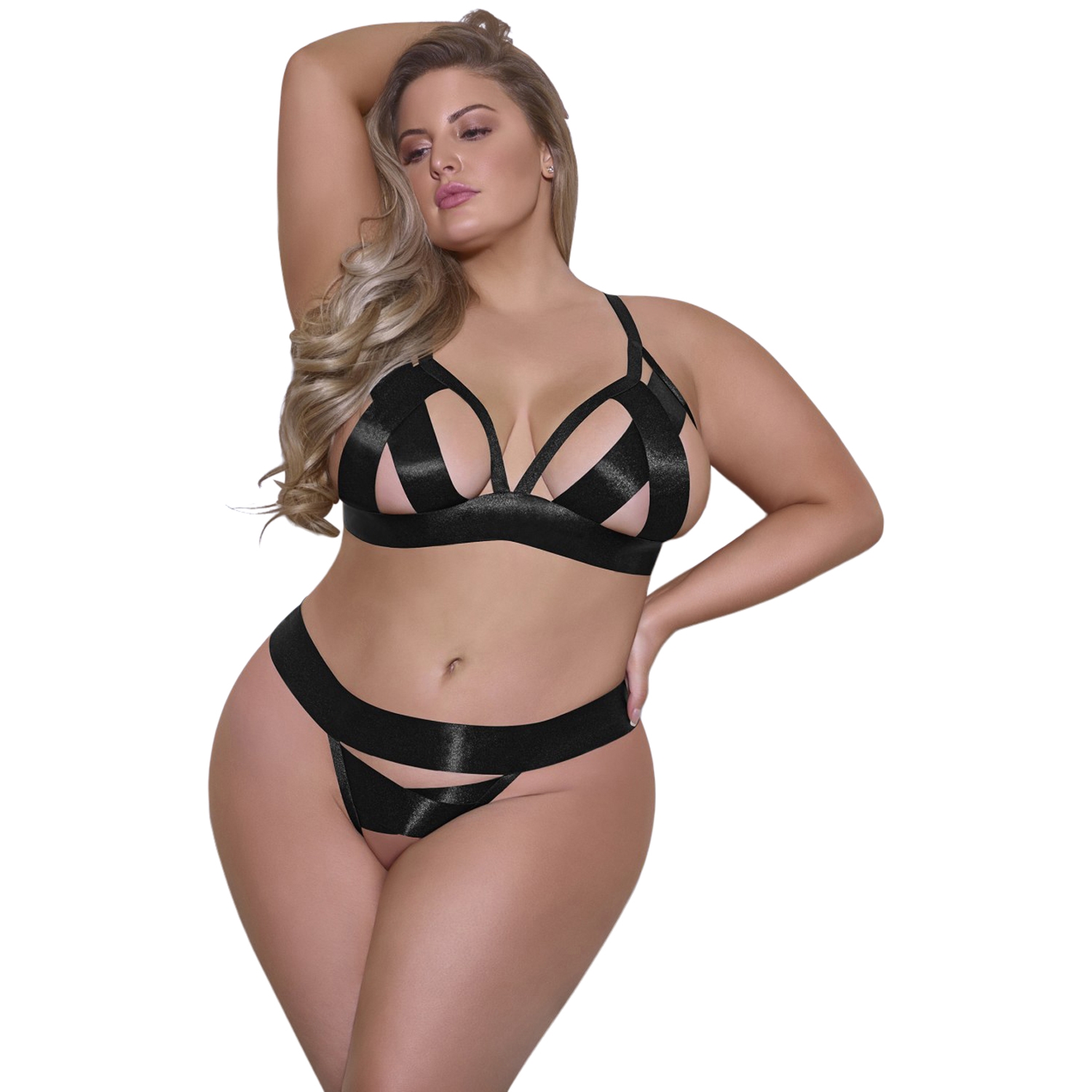 Magic Silk Exposed Svart BH och grenlös Trosa Set Plus Size - Black - Plus size