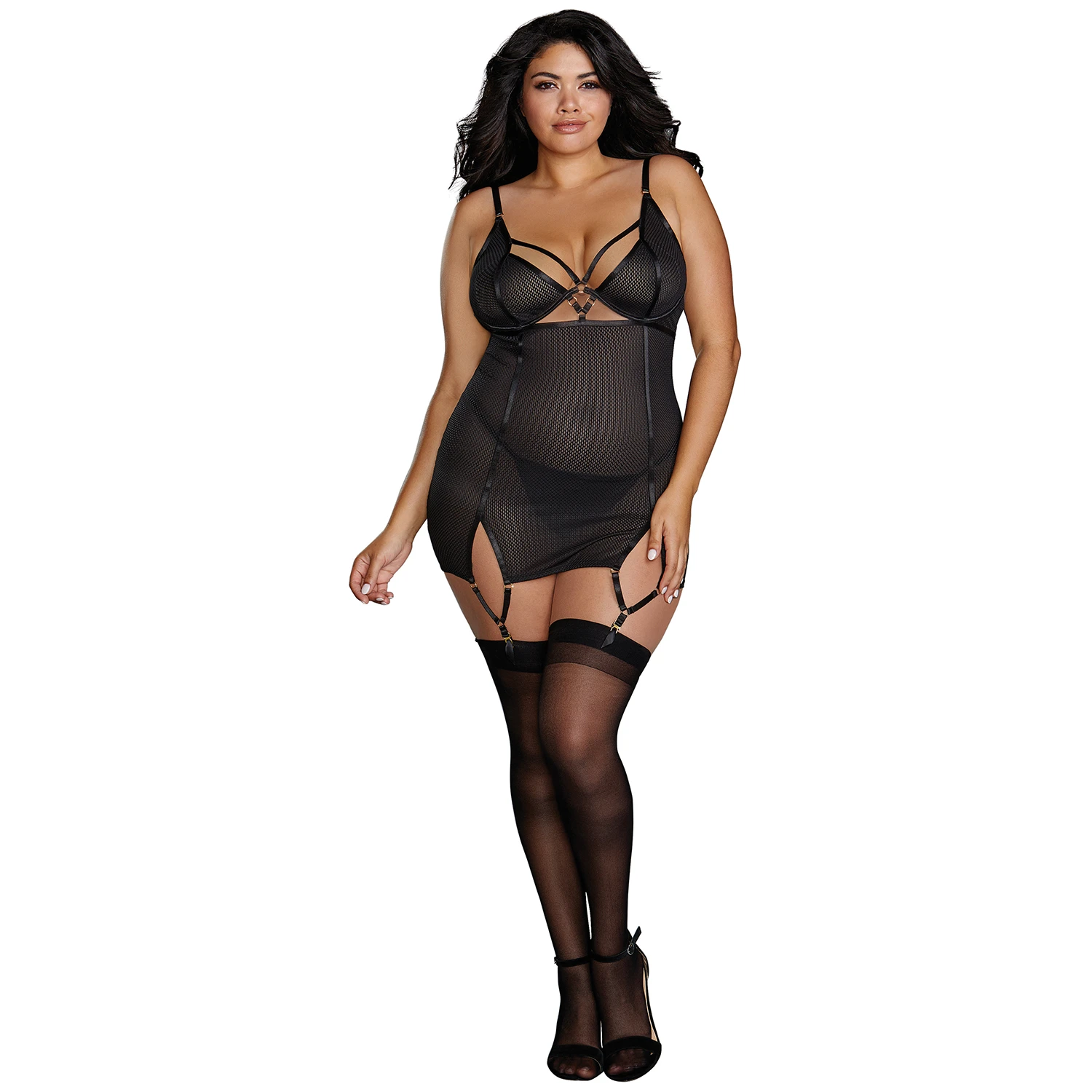 Dreamgirl Plus Size Mesh Hofteholder Sæt var 2