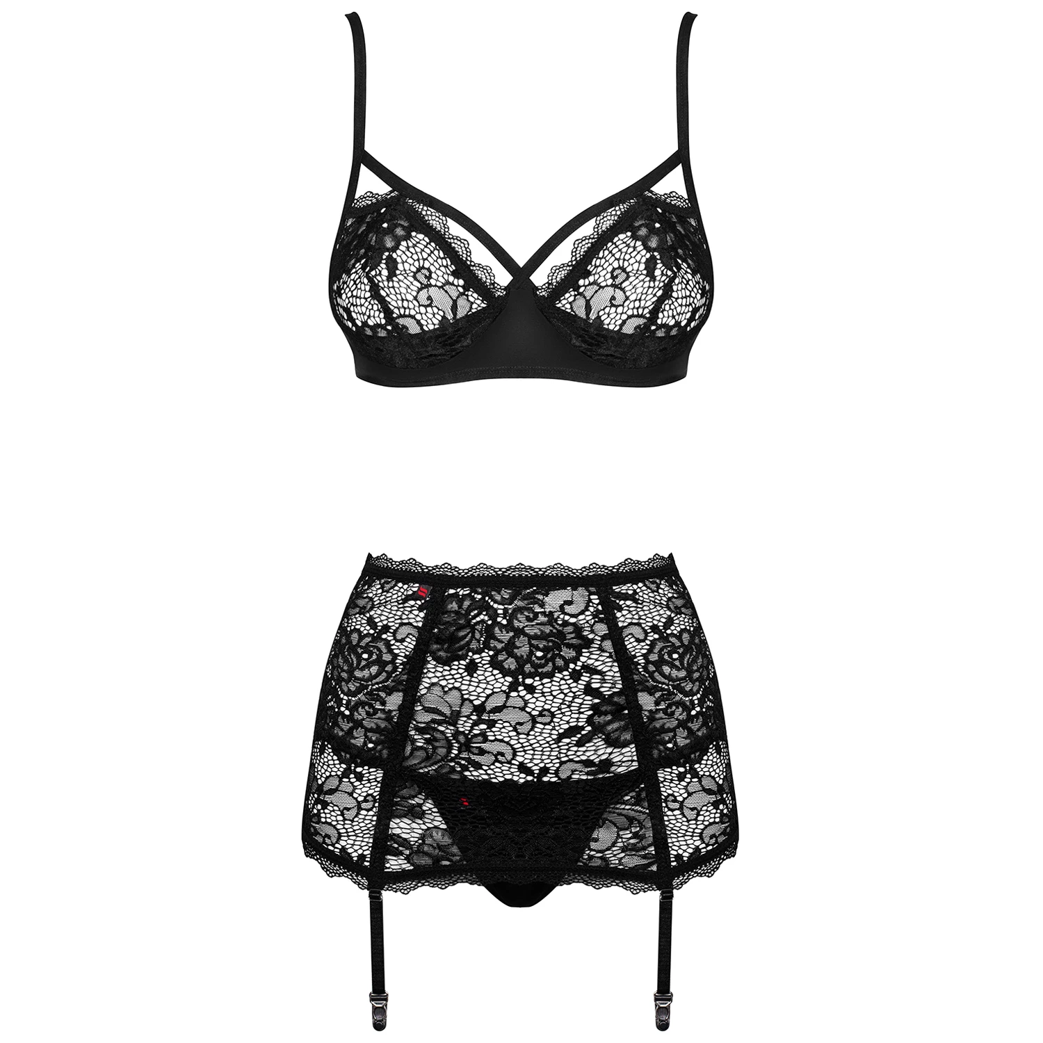 Obsessive Peonesia Black Bra Set - L/XL var 1