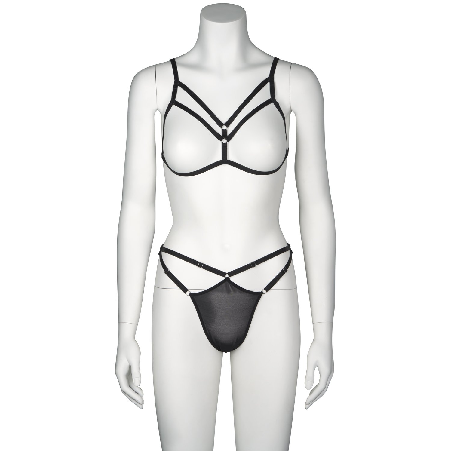 NORTIE Open Cup Harness og G-streng Sæt - Black - One size
