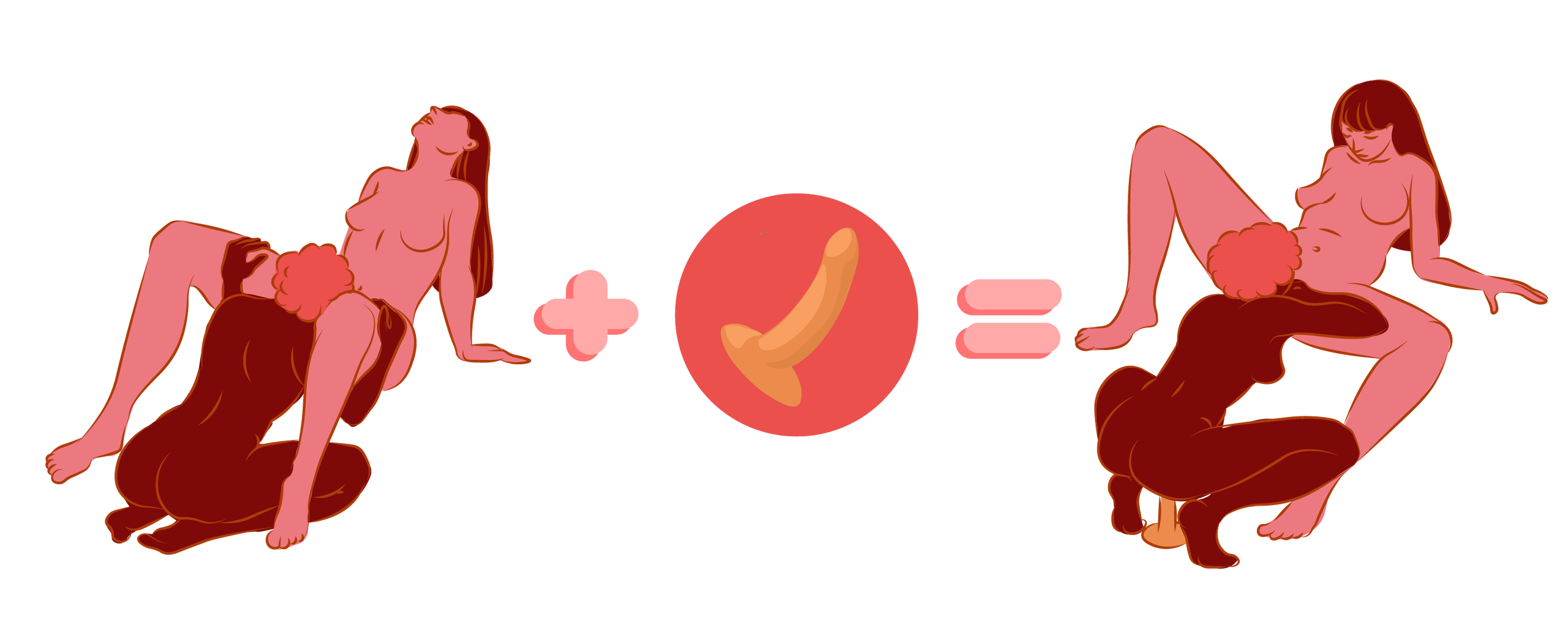 Den ene partner ligger tilbage for at modtage oral stimulation, mens den anden rider på en dildo, hvilket skaber en dynamisk blanding af nydelse.