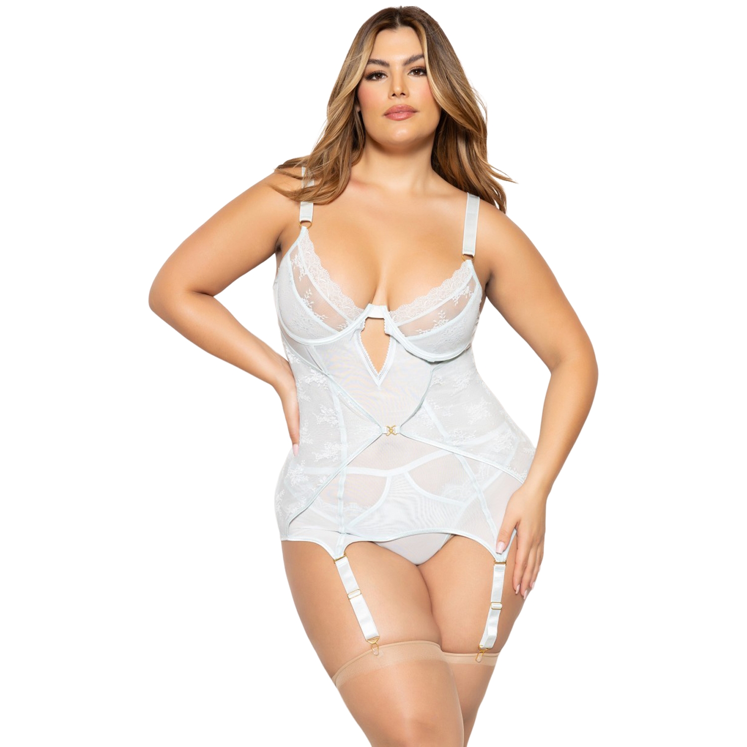 Seven 'til Midnight Mint Chemise with Panty and Removeable Garters Plus Size var 1