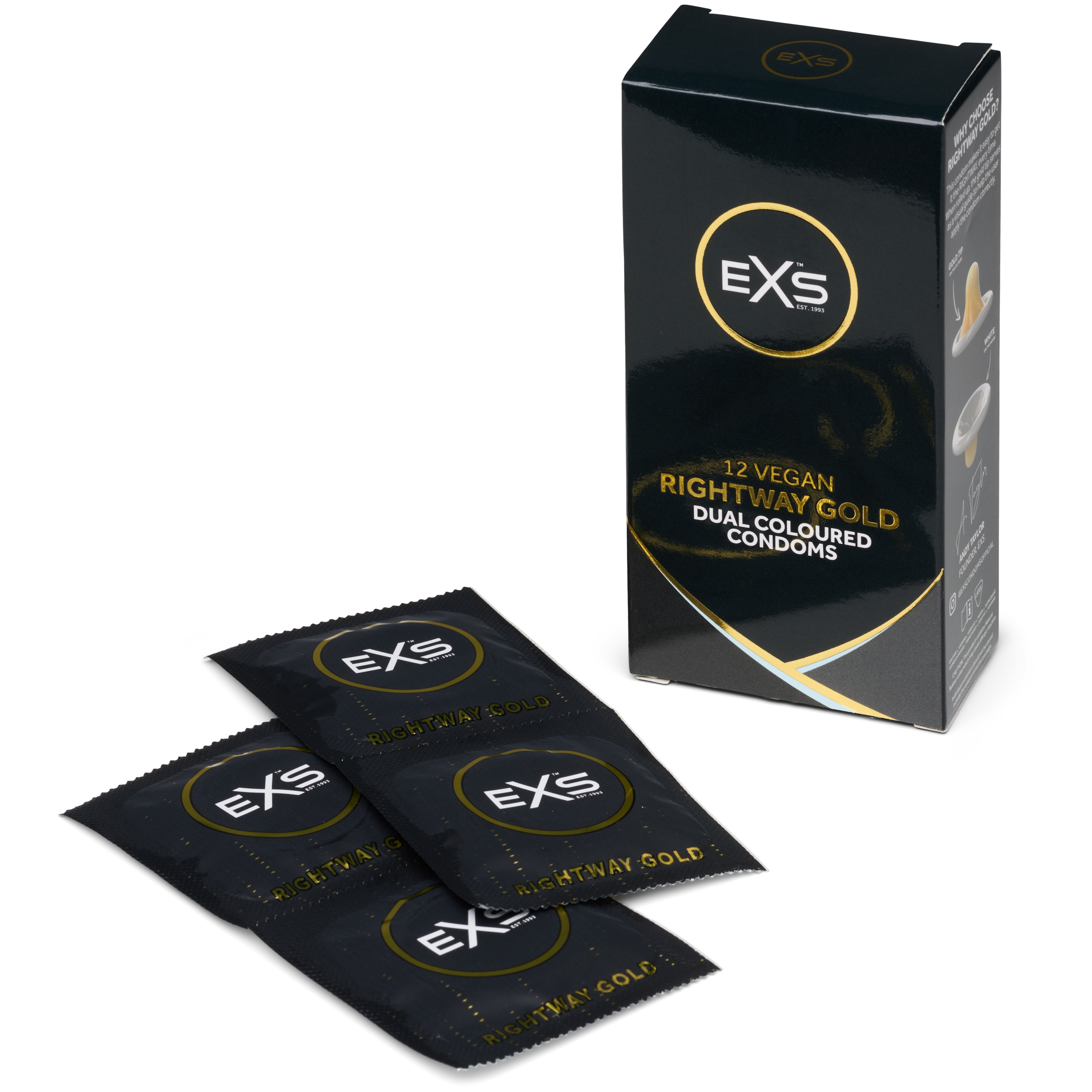 EXS Rightway Gold 12 stuks Vegan Tweekleurige Condooms var 1