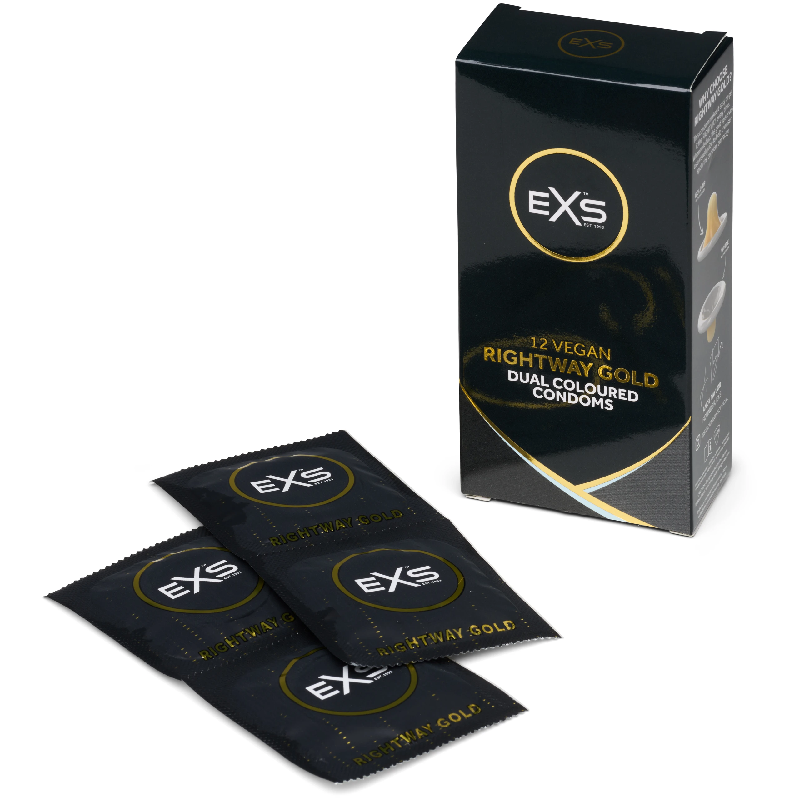 EXS Rightway Gold 12 stuks Vegan Tweekleurige Condooms var 1