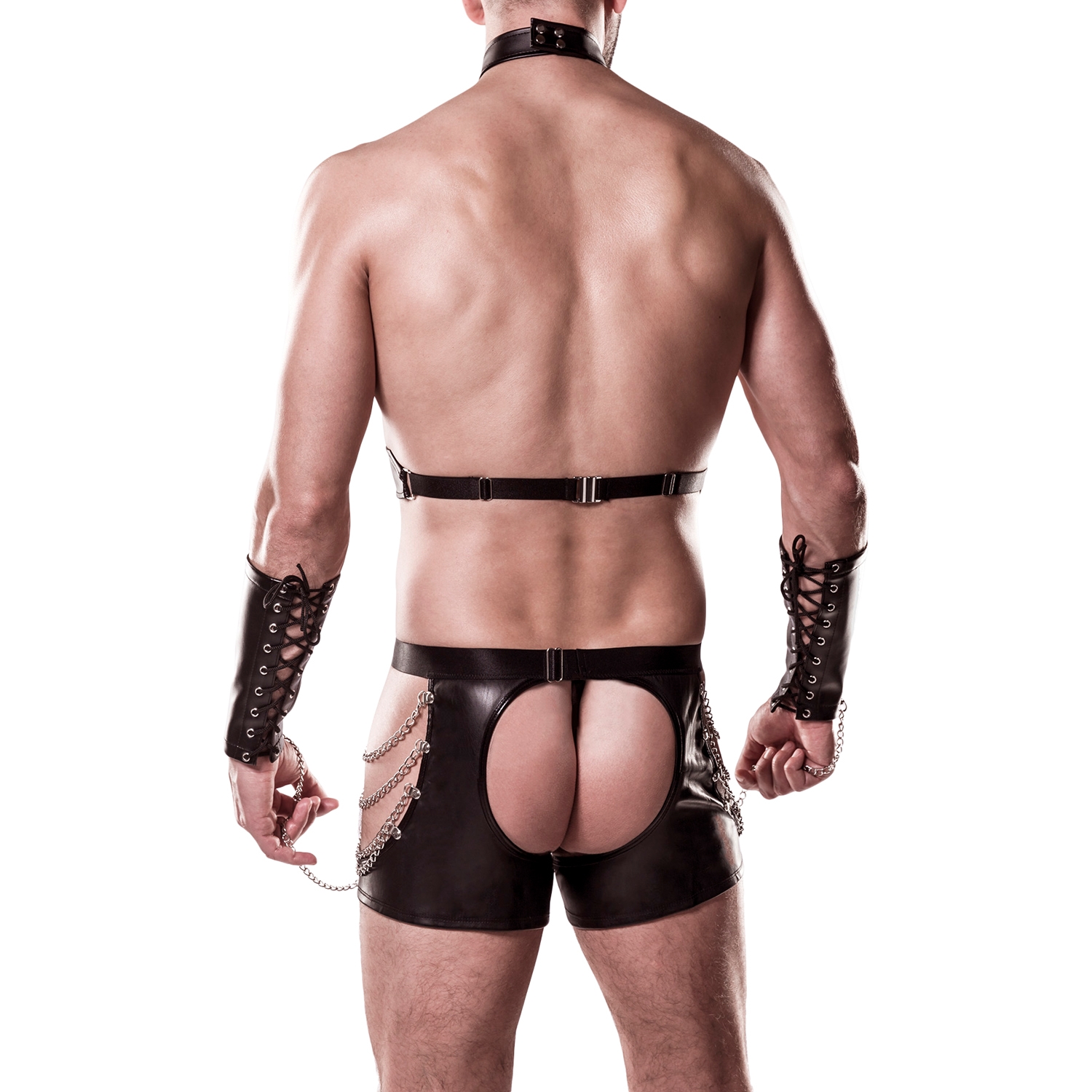 Grey Velvet Men Halterneck Wetlook Bondage Set  1