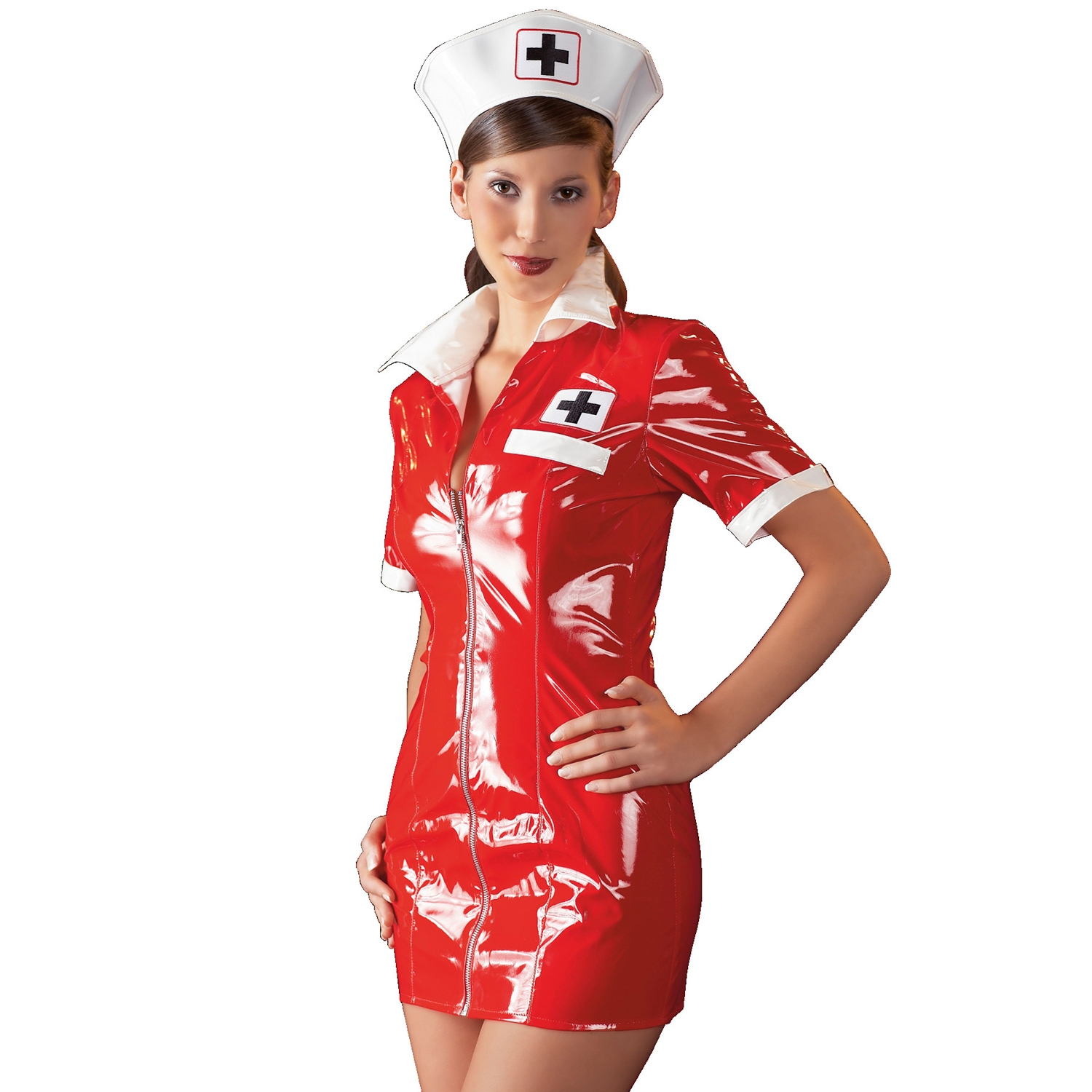 Black Level Sygeplejerske Kostume i Lak - Rød - L thumbnail