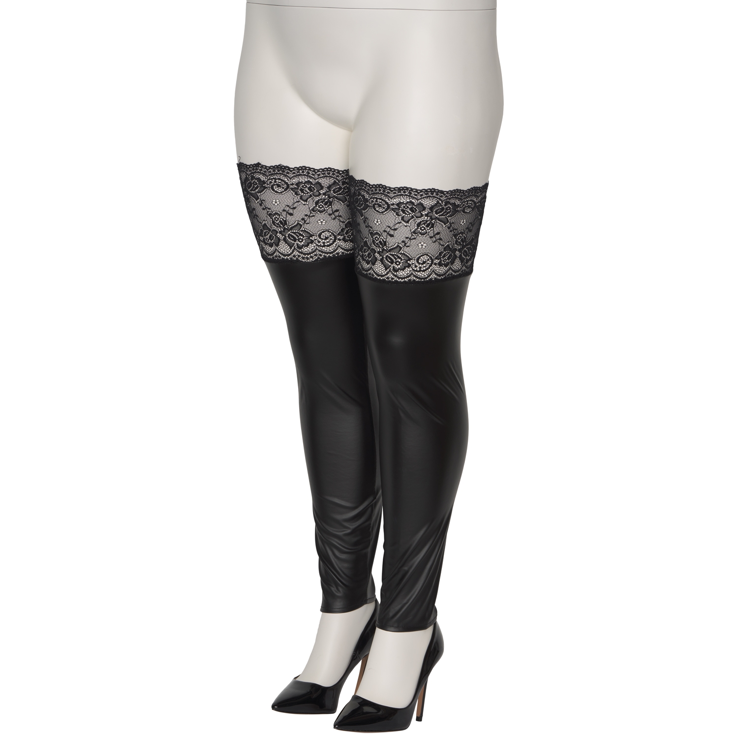 NORTIE Fetish Wetlook Selvsiddende Strømper Plus Size 2
