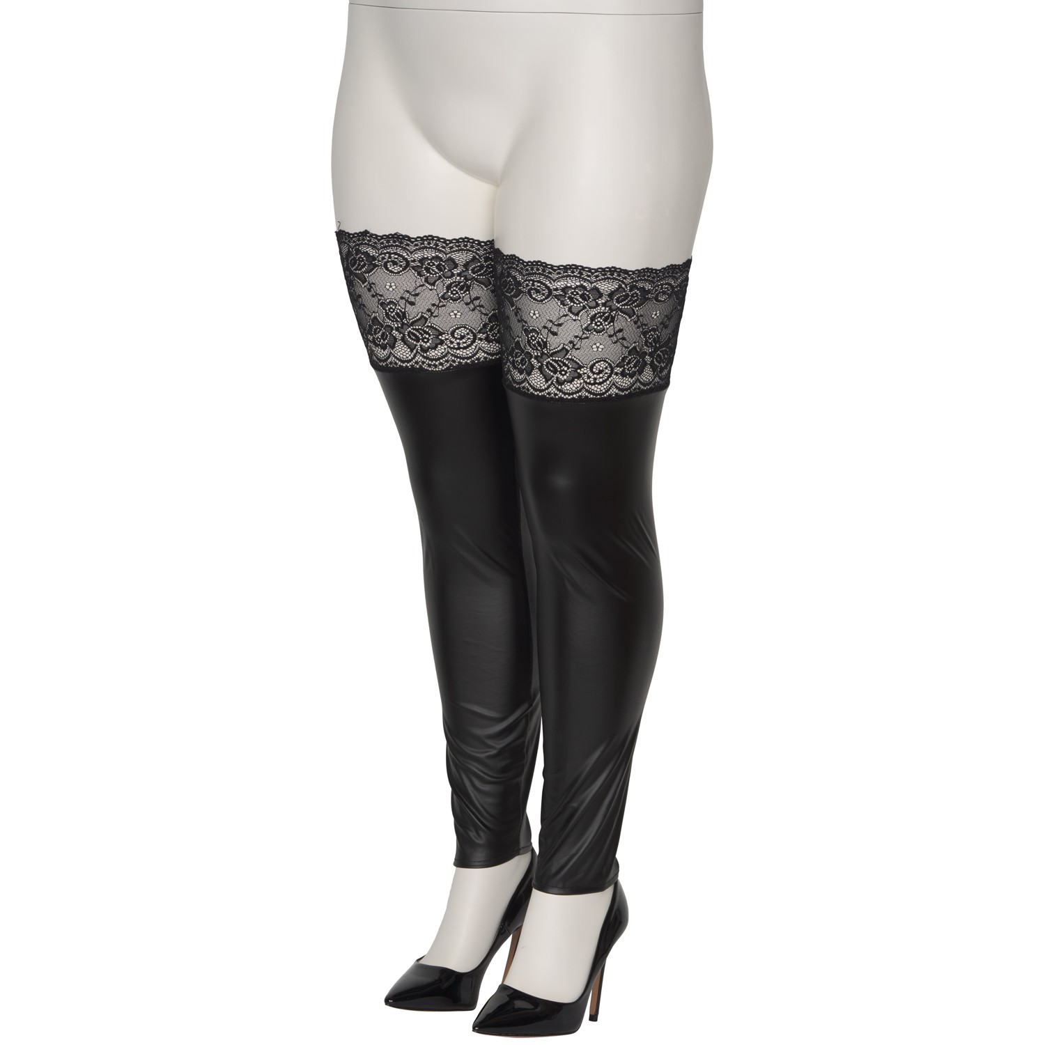 NORTIE Fetish Wetlook Selvsiddende Strømper Plus Size 2