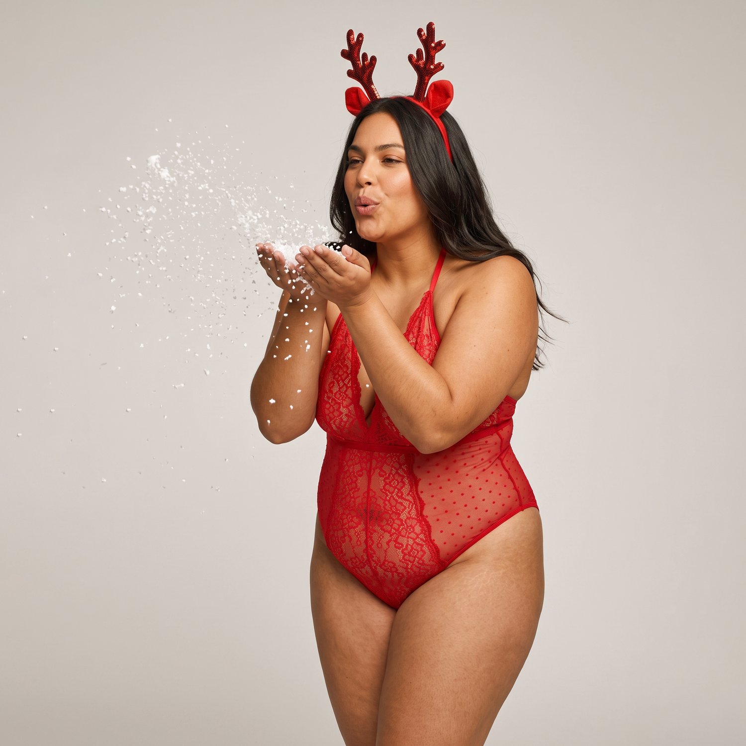 NORTIE Bundløst Rensdyr Sæt - Rød - Plus size