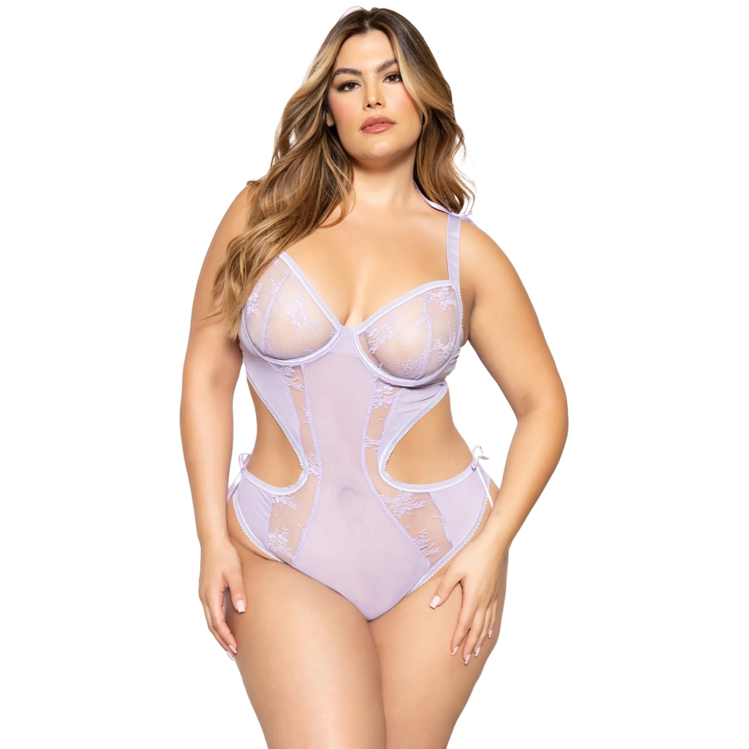 Seven 'til Midnight Lavendelfarbener Teddy mit floraler Spitze Plus Size var 1