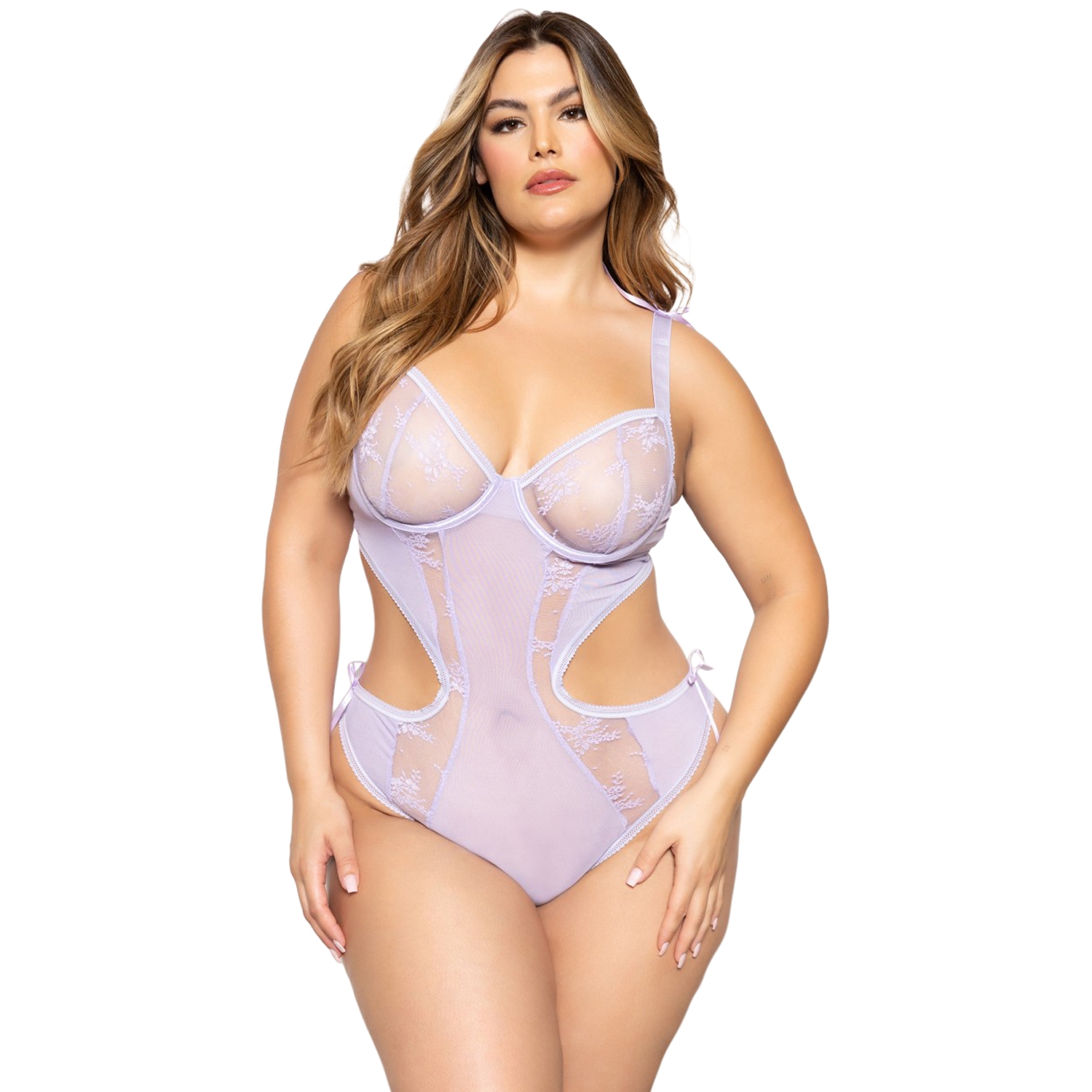 Seven'til Midnight Lavender Teddy med Blomster Blonder Plus Size - Lilla - XL/2XL